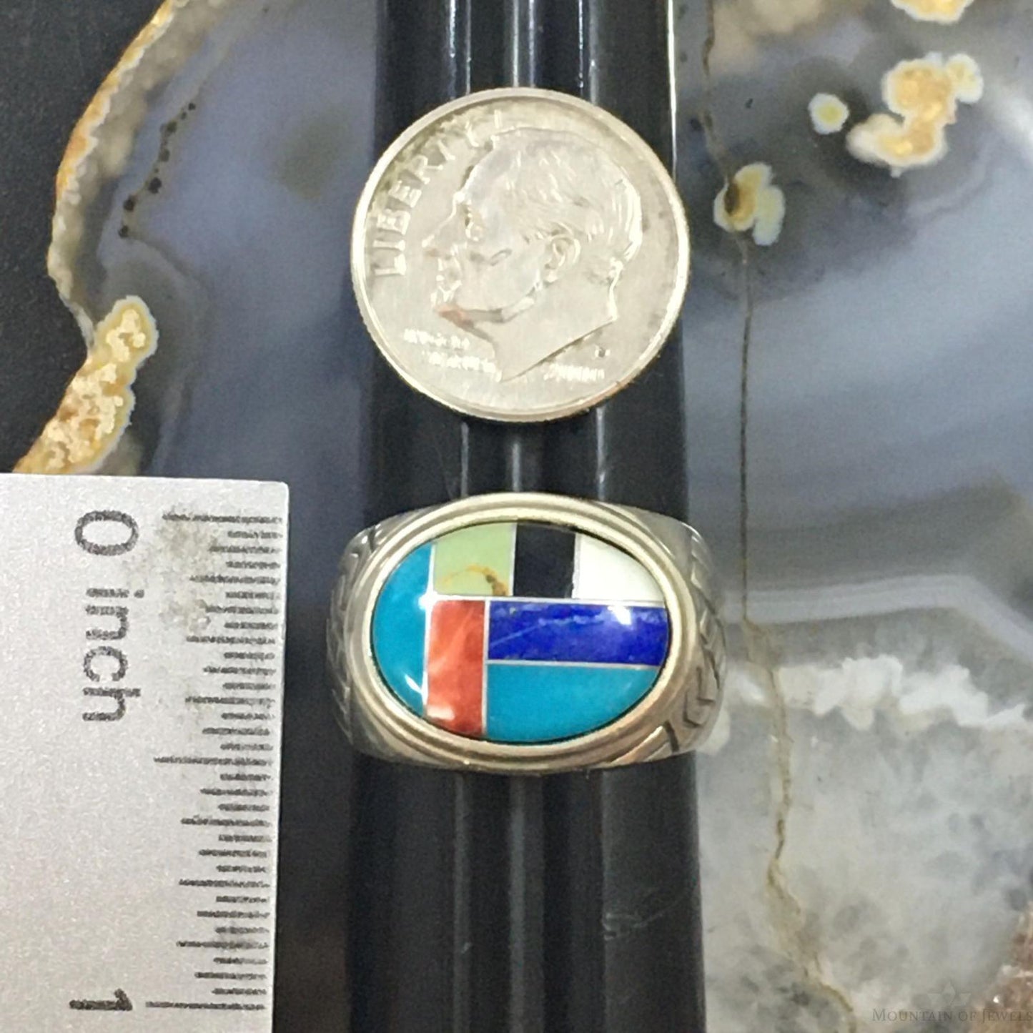 Carolyn Pollack Vintage Sterling Silver Oval Multi-gemstone Inlay Shield Ring For Women