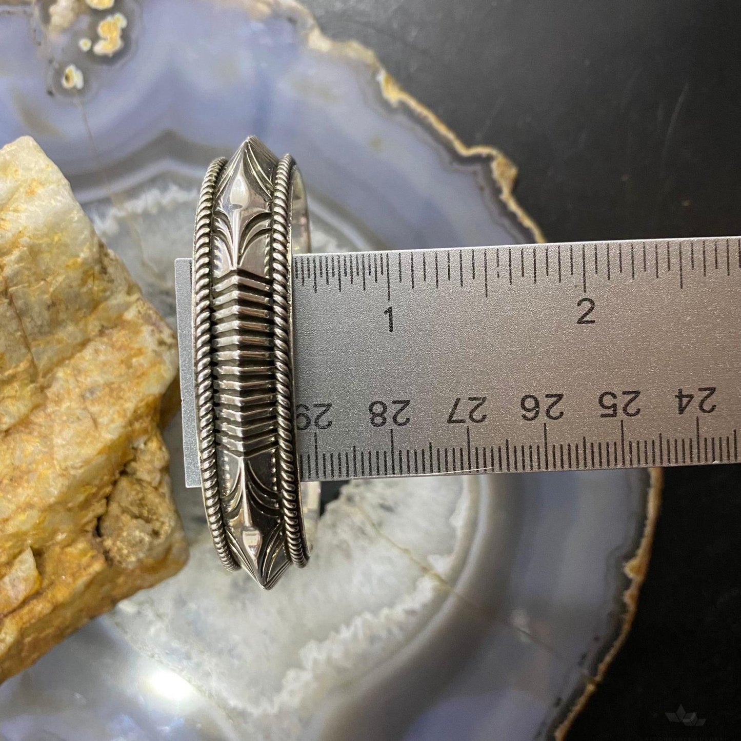 Artie Yellowhorse/Henry Chackee Sterling Silver Engraved Carinated Bracelet For Women