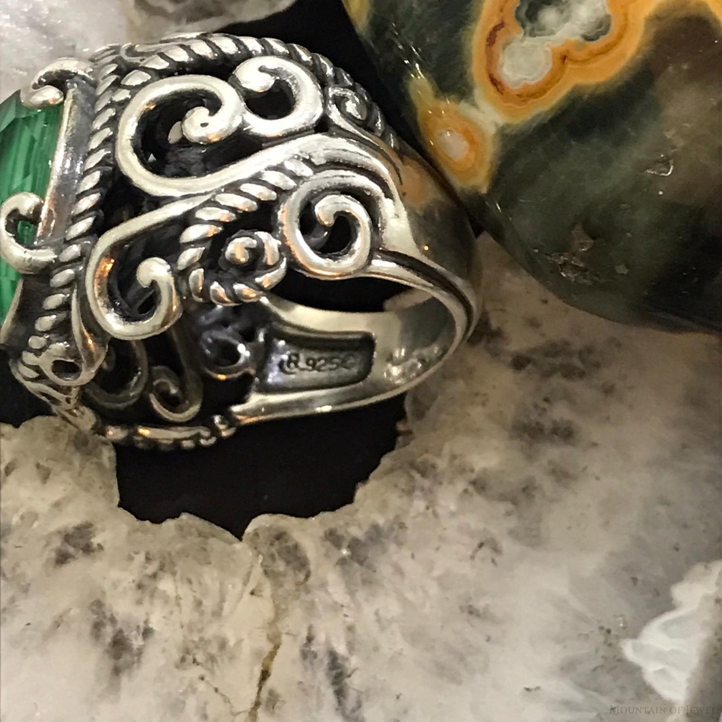 Carolyn Pollack Sterling Silver Oval Malachite Doublet Ring Size 8.25 For Women