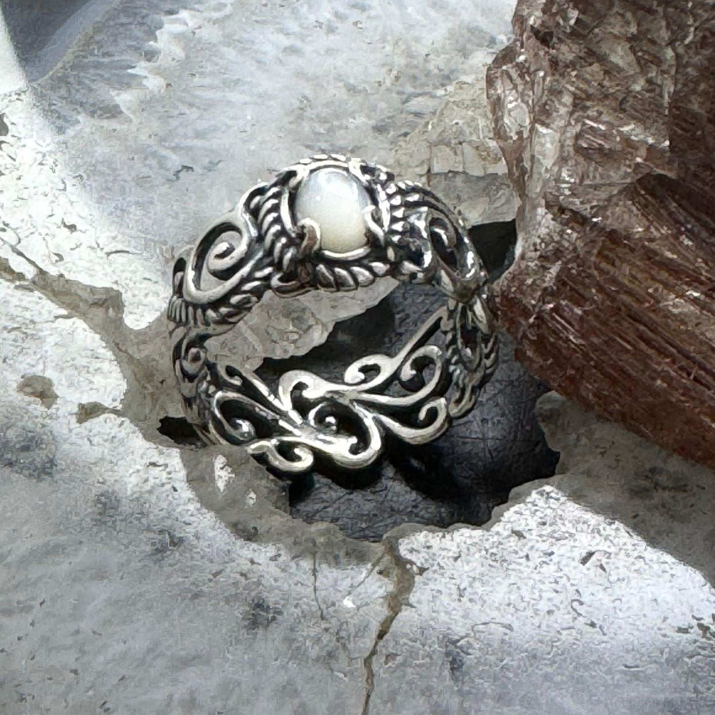 Carolyn Pollack Sterling Silver Oval Moonstone Decorated Ring For Women w/Size Variety