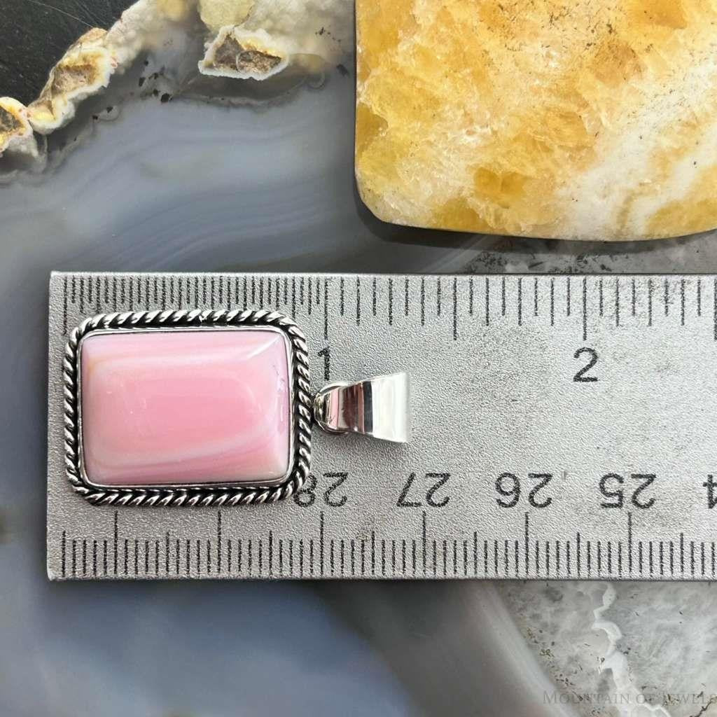 Native American Sterling Silver Rectangle Pink Conch Decorated Pendant For Women #2
