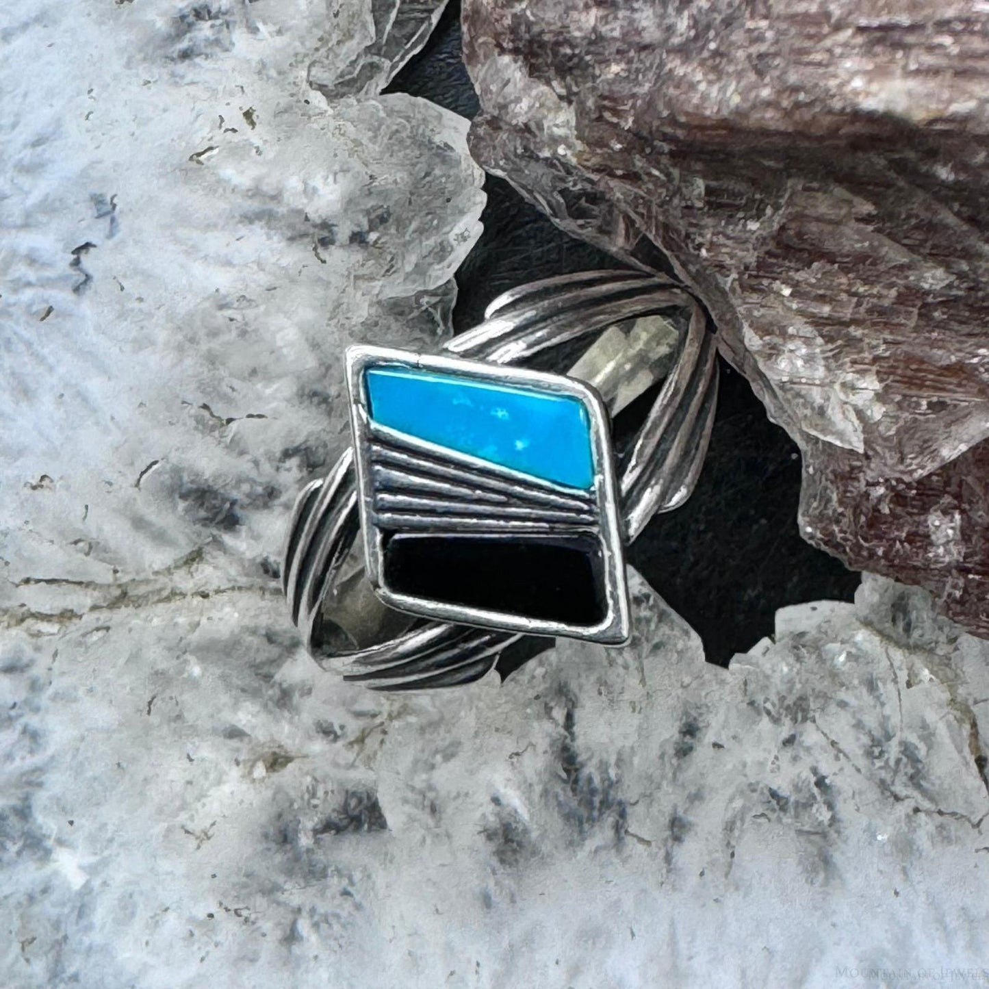 Carolyn Pollack Sterling Silver Diamond Shape Turquoise & Onyx Inlay Ring For Women