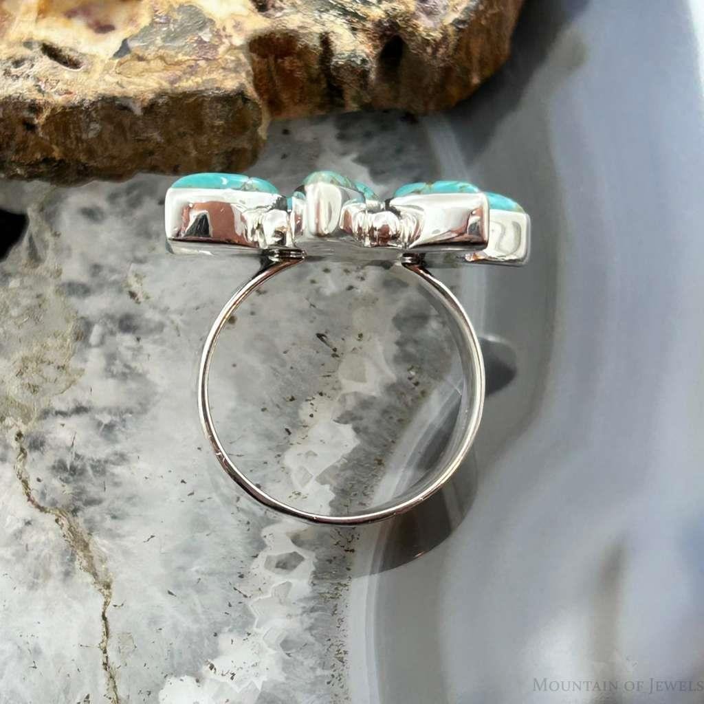 Sterling Silver Southwestern Style Mohave Turquoise Cluster Ring Size 7 For Women