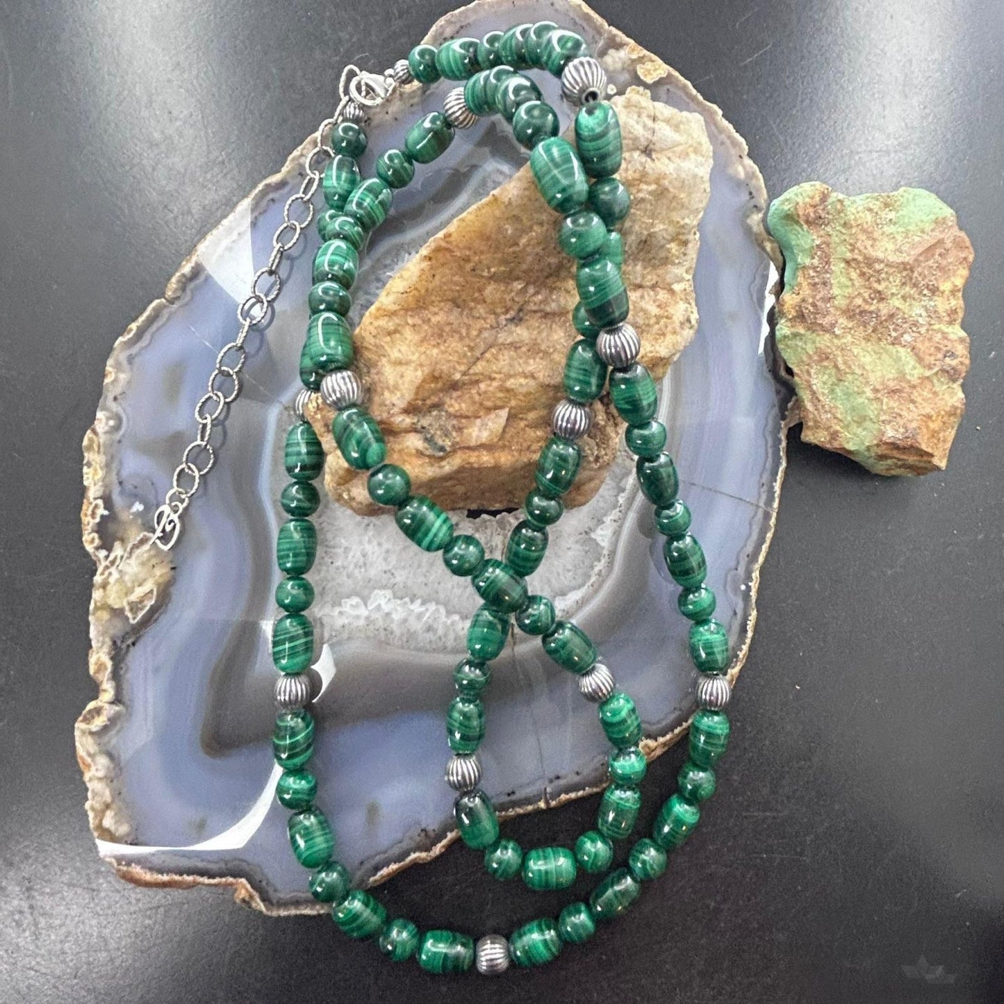 Carolyn Pollack Vintage 7mm-10mm Malachite Beads 35"-39" Necklace For Women