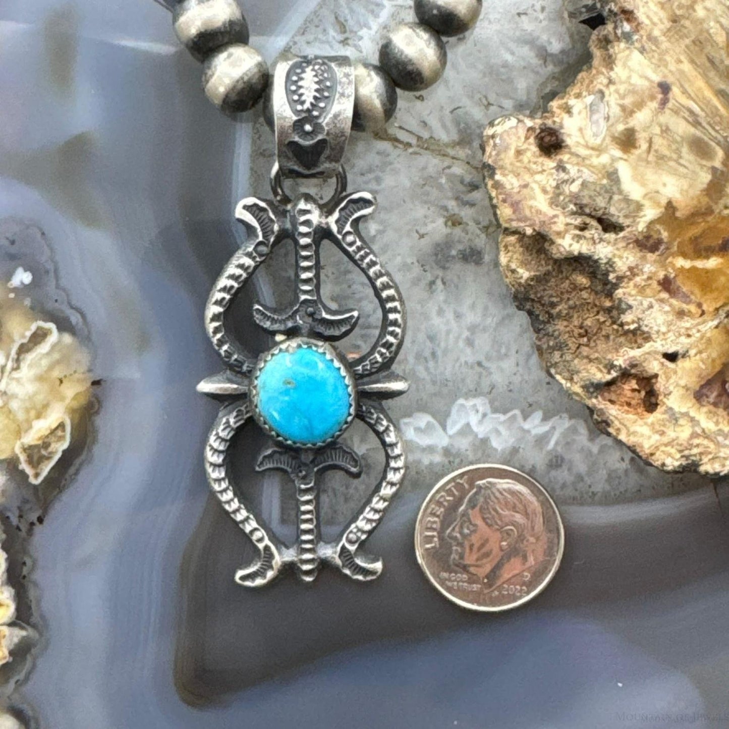 Eva & Linberg Billah Native American Sterling Silver Sandcast Turquoise Unisex Pendant