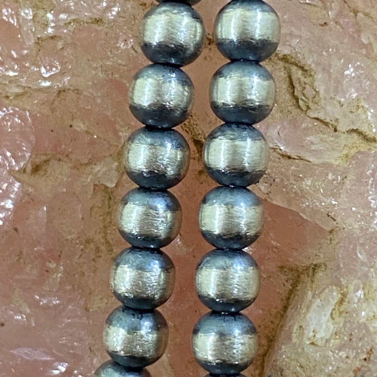 Navajo Pearl Beads 4 mm Sterling Silver Necklace Length 24" For Women