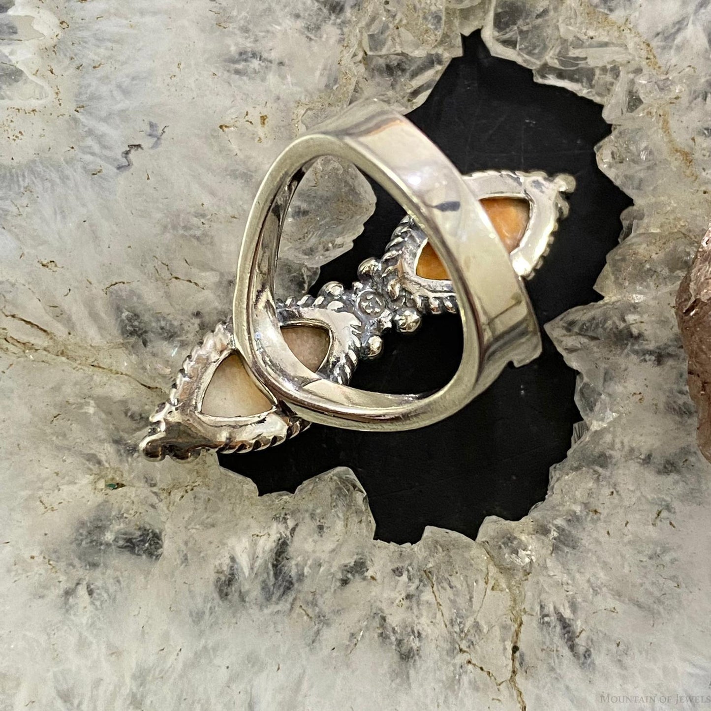 Carolyn Pollack Sterling 2 Marquise Spiny Oyster Decorated Ring Sizes 5.25 and 6 For Women