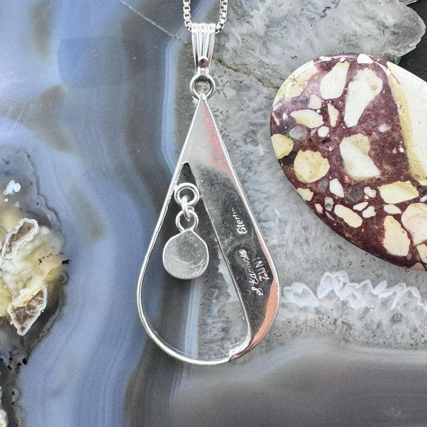 Sheryl Edaakie Zuni Sterling Silver Multistone Inlay Teardrop Pendant For Women #3