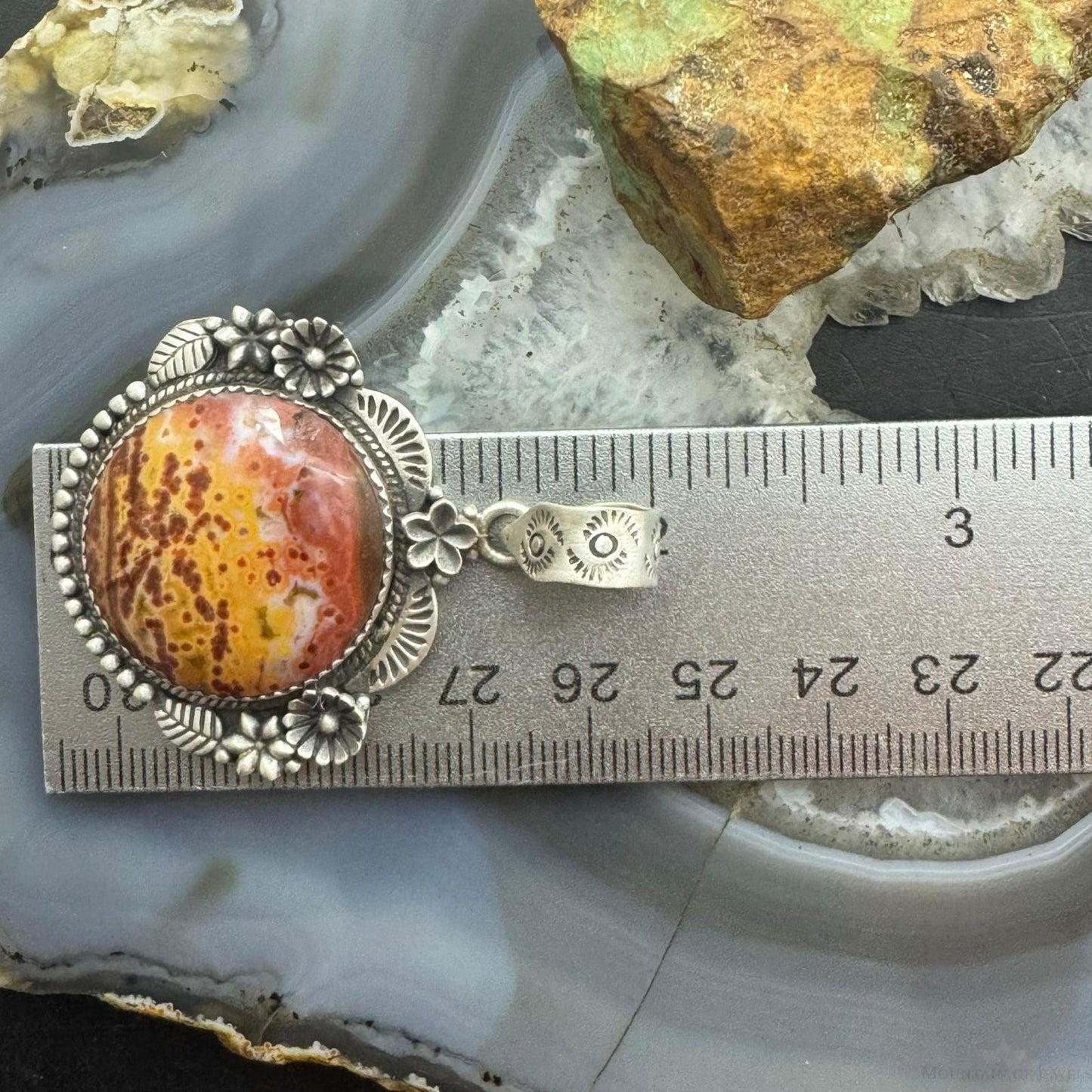 Sterling Silver Southwestern Style Round River Jasper Decorated Pendant For Women