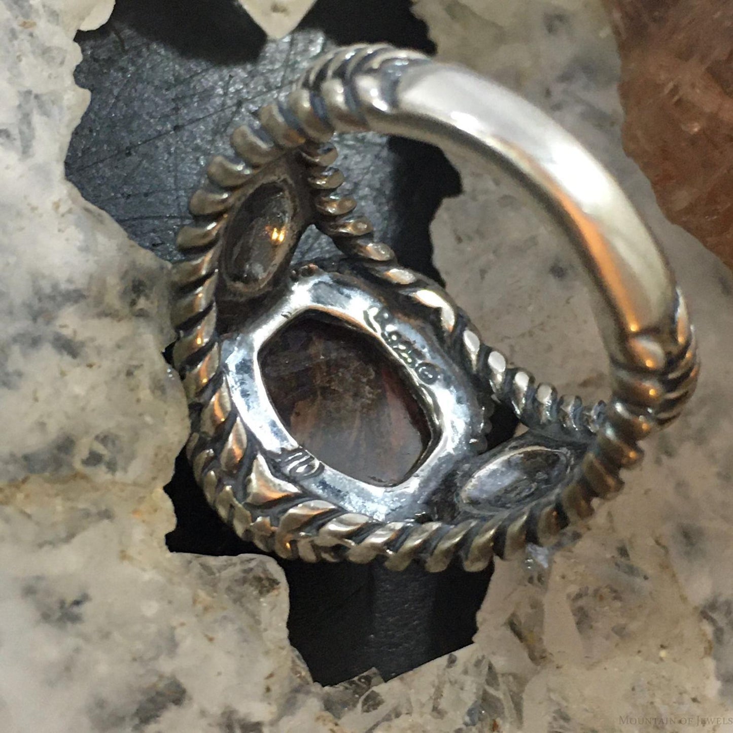 Carolyn Pollack Vintage Southwestern Style Sterling Oval Brown Agate Decorated Ring For Women