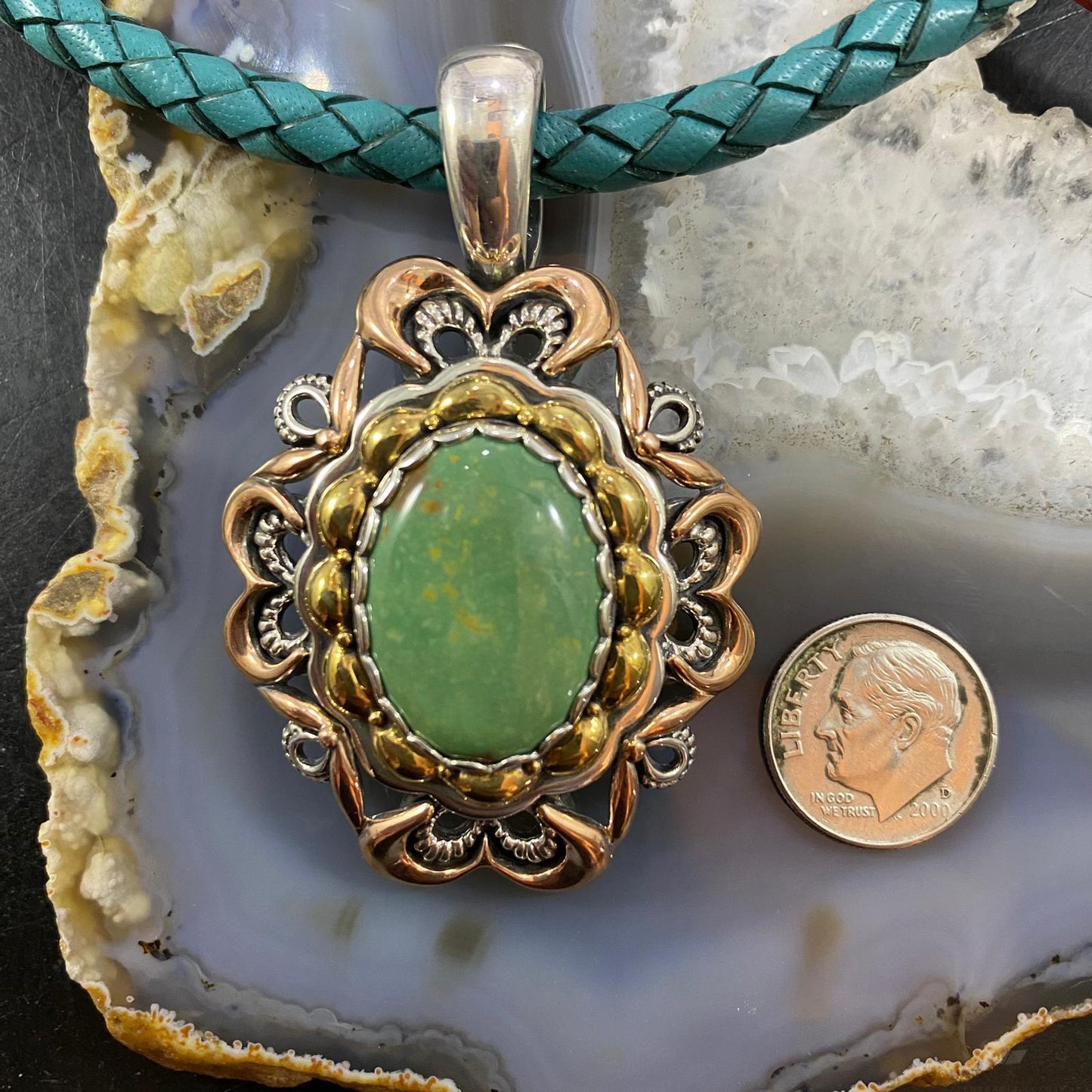 Carolyn Pollack Southwestern Style Mix Metal Turquoise & Rhodonite Pendant For Women