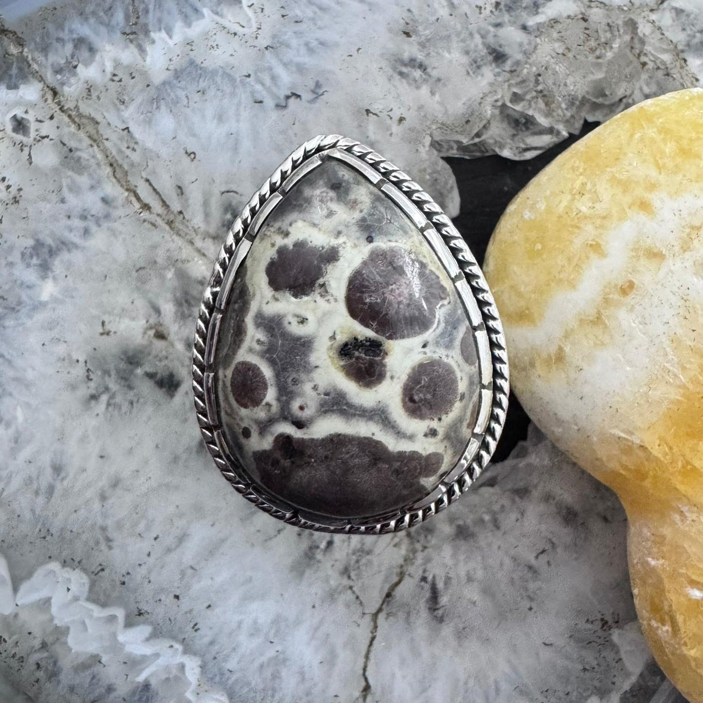 Sterling Silver Southwestern Style Teardrop Asteroid Jasper Ring Size 9.5 For Women