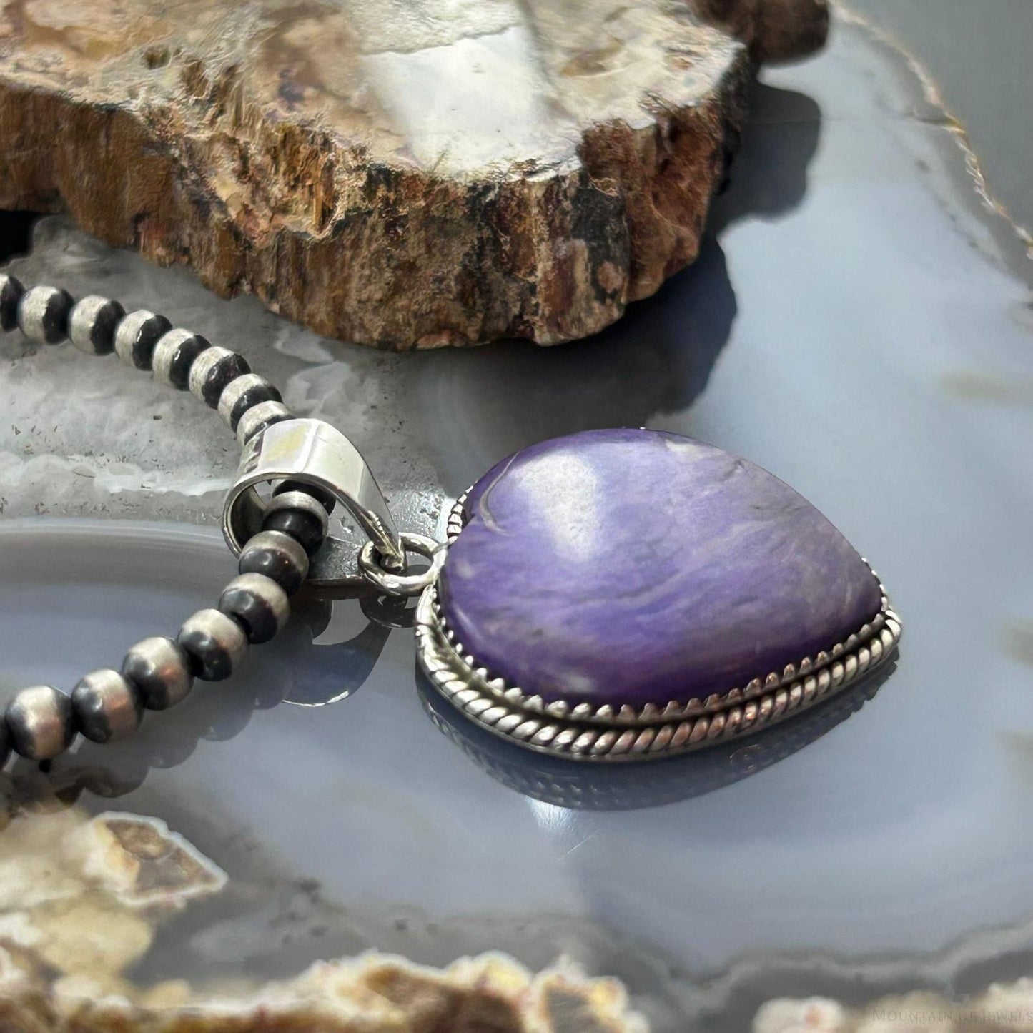 Sterling Silver Southwestern Style Charoite Heart Pendant For Women #1