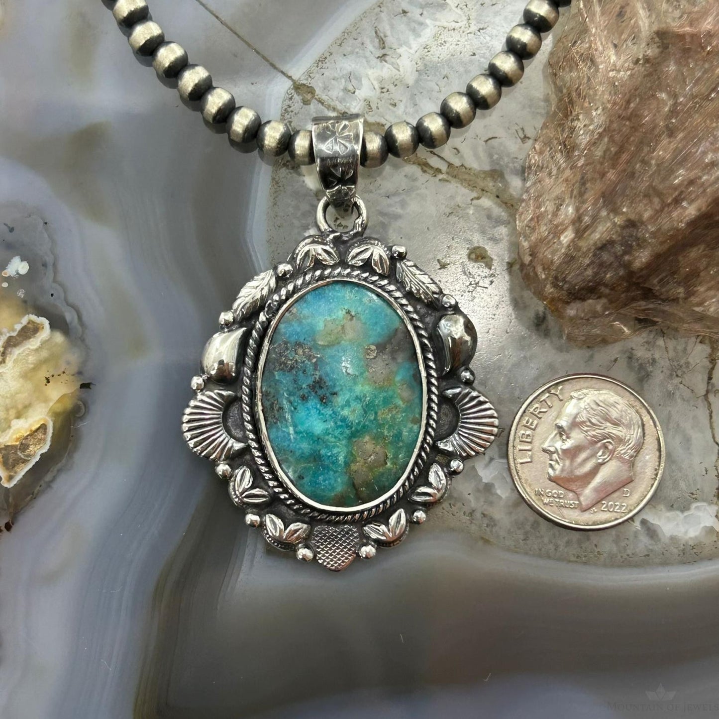 Sterling Silver Southwestern Style Oval Turquoise Decorated Pendant For Women #7