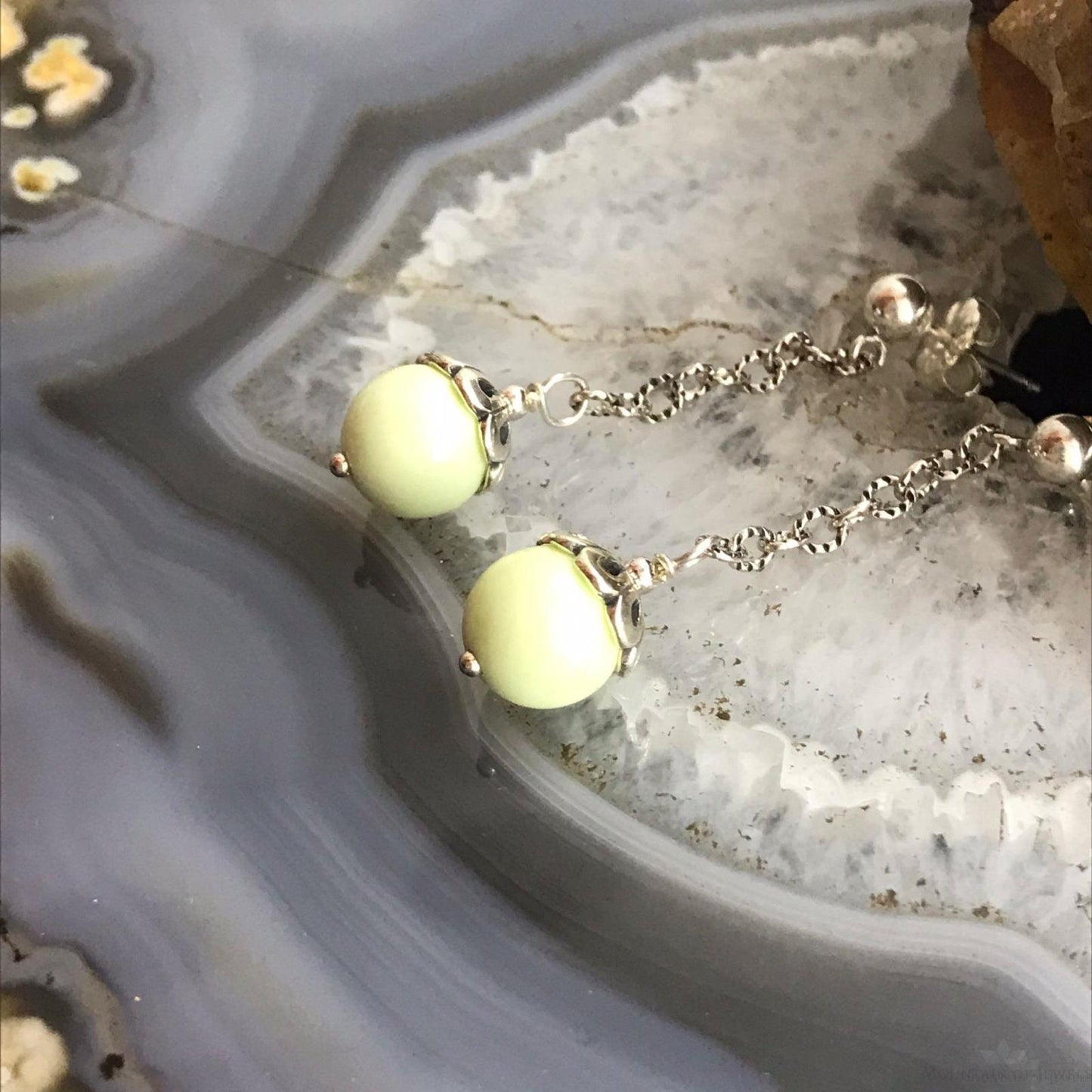Carolyn Pollack Sterling Silver Gaspeite Bead Dangle Earrings For Women