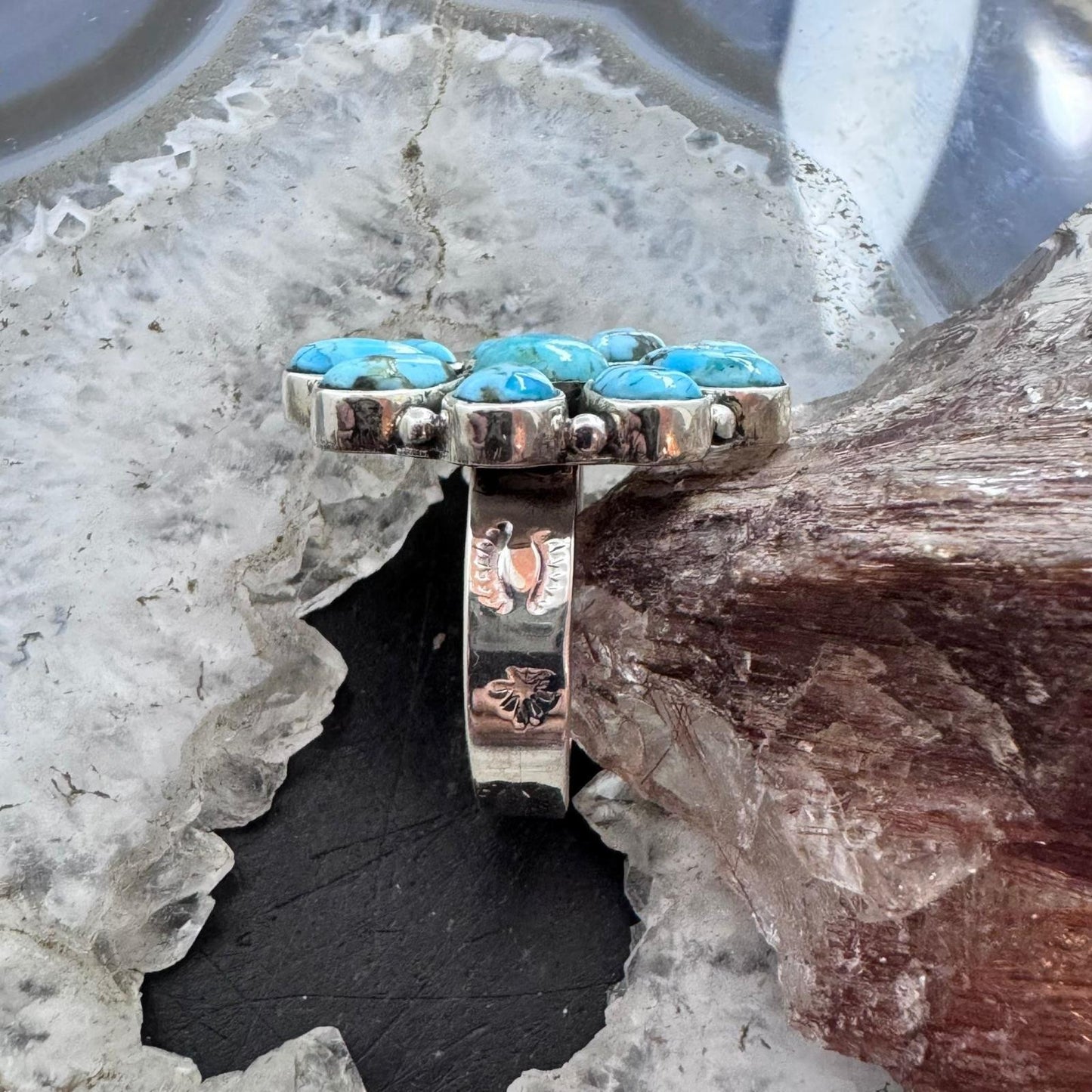 Sterling Silver Southwestern Style Composite Turquoise Cluster Ring For Women