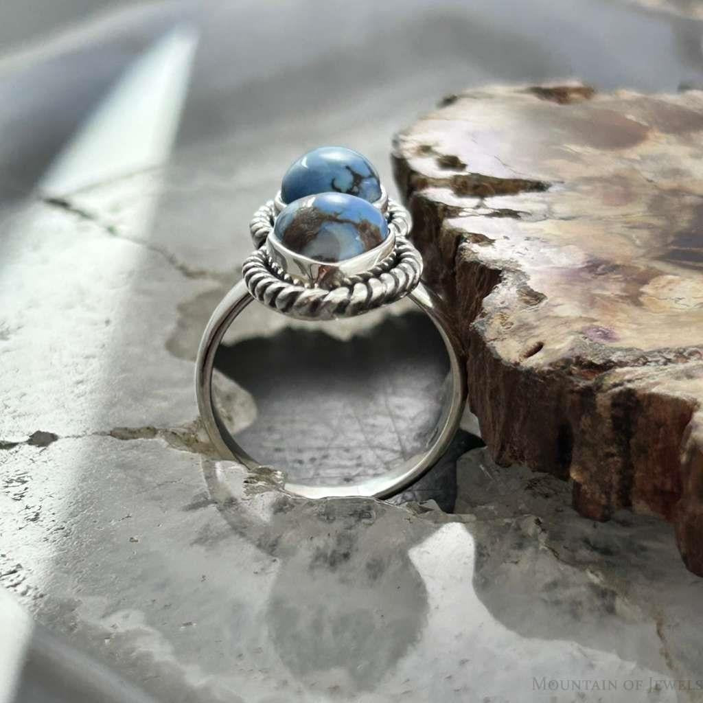 Sterling Silver Southwestern Style Teardrop Double Golden Hill Turquoise Ring Size 8 For Women