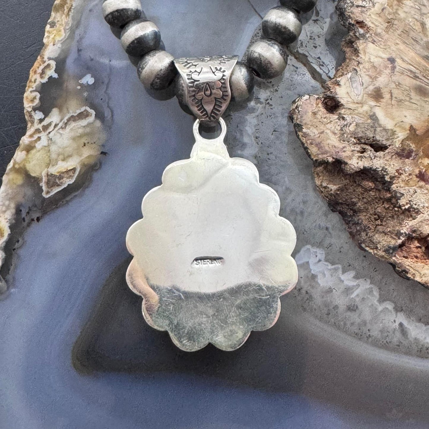 Native American Sterling Silver Teardrop Spiny Oyster w/Pearls Pendant For Women