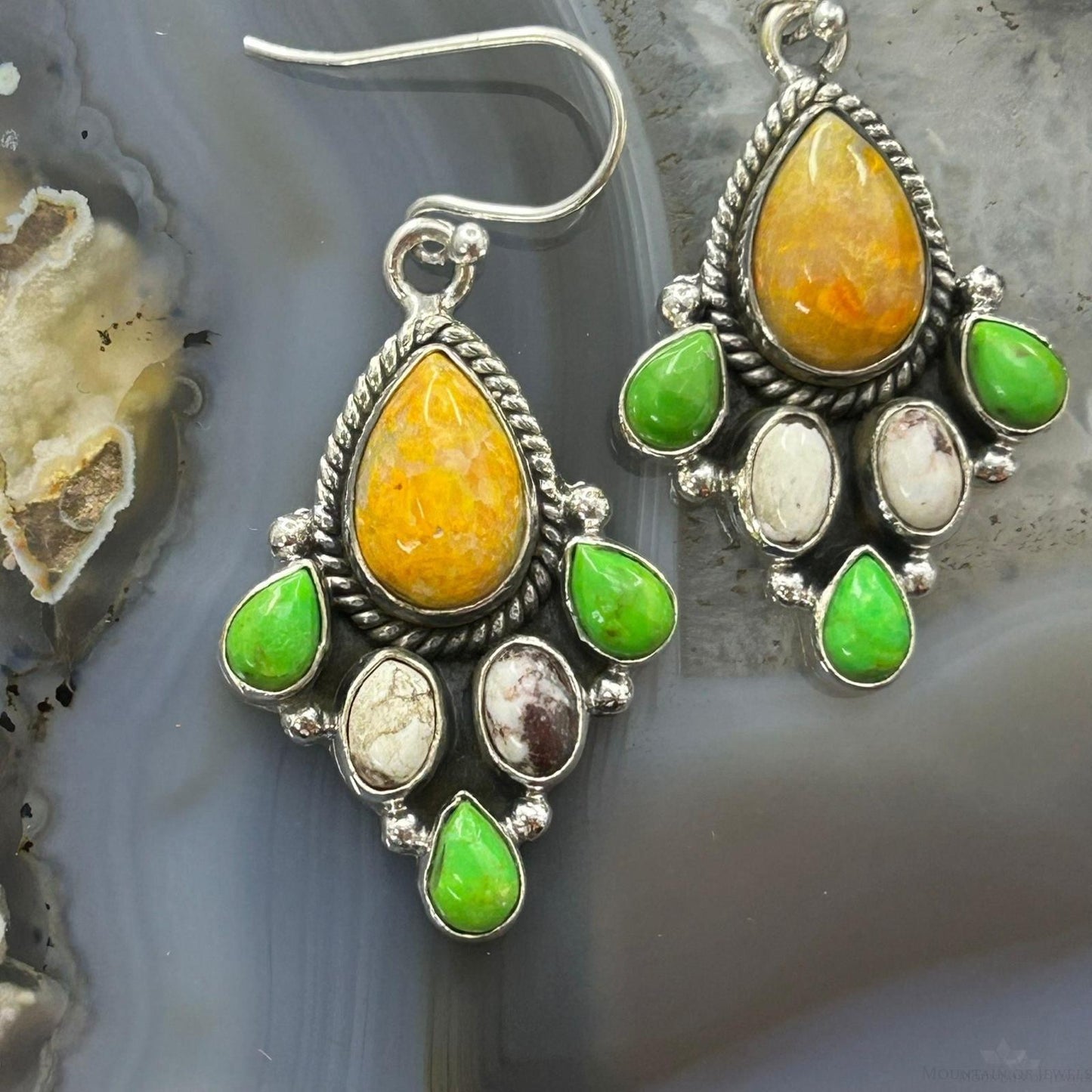 Sterling Silver Southwestern Style Multistone Dangle Earrings For Women #5