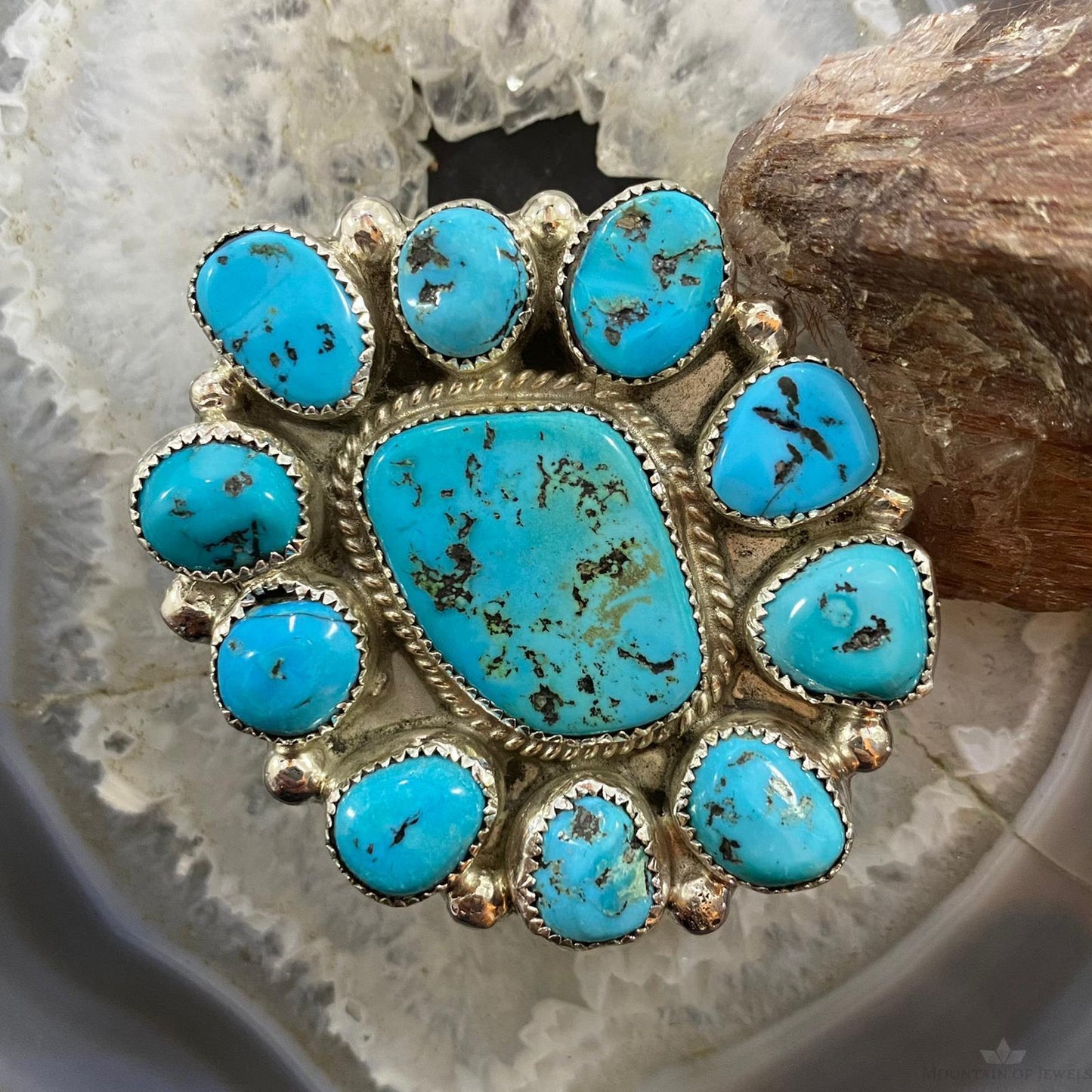 Silver Ray Sterling Silver Kingman Turquoise Cluster Flower Ring Sz 8 For Women