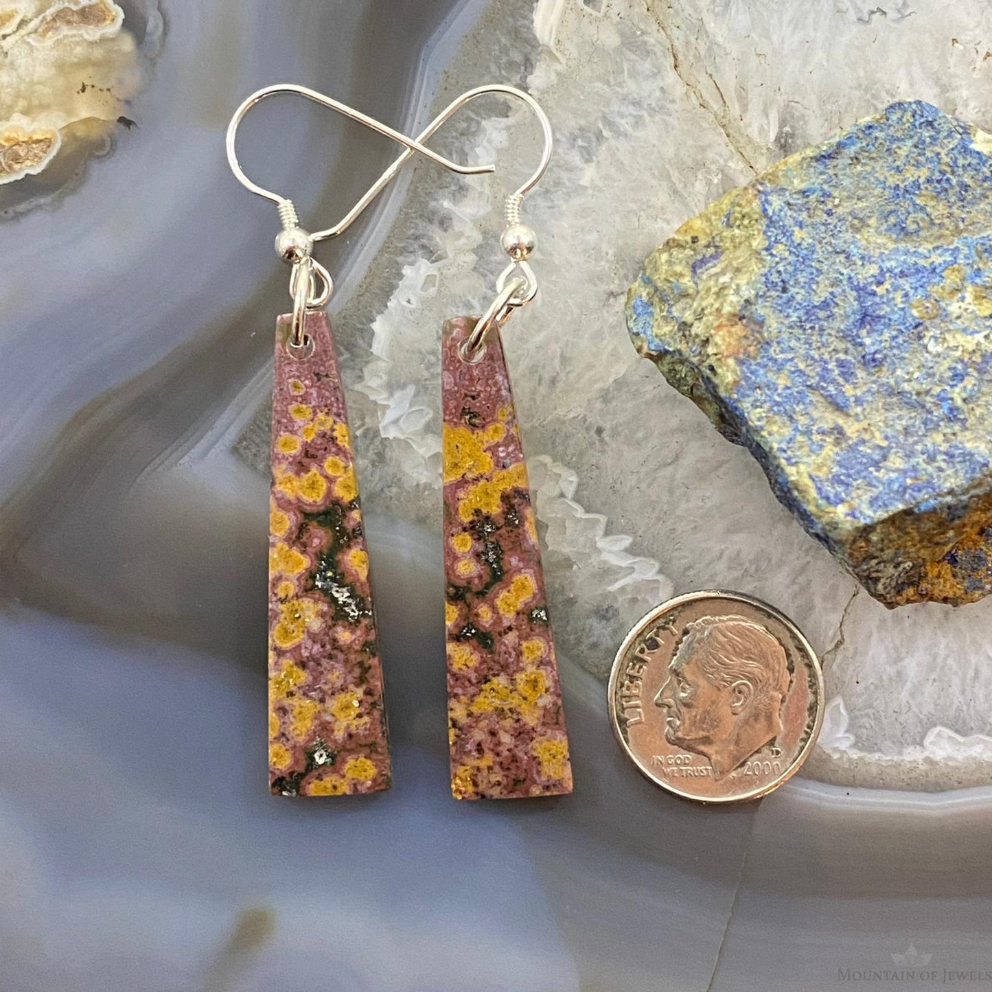 Sterling Silver Trapeze River Jasper Slab Dangle Earrings For Women #081