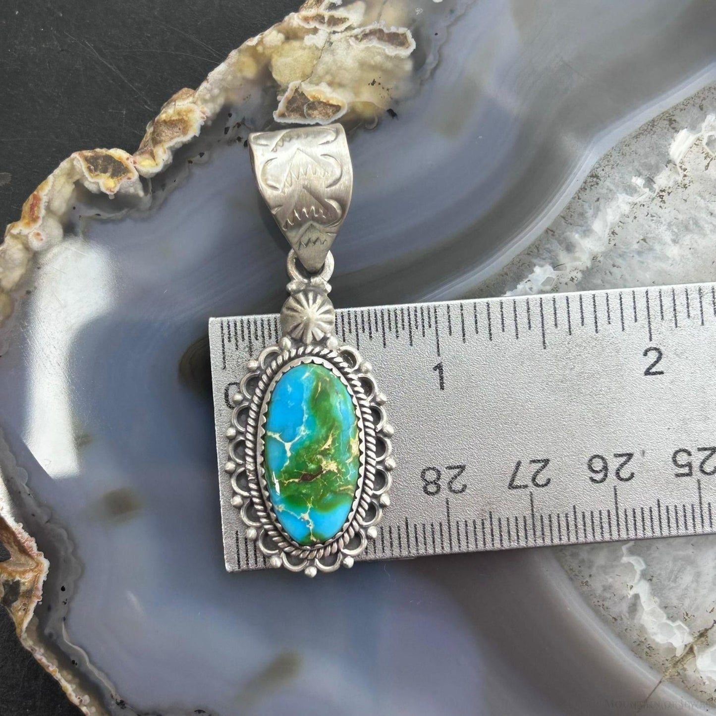 Sterling Silver Southwestern Style Oval Sonora Gold Turquoise Pendant For Women