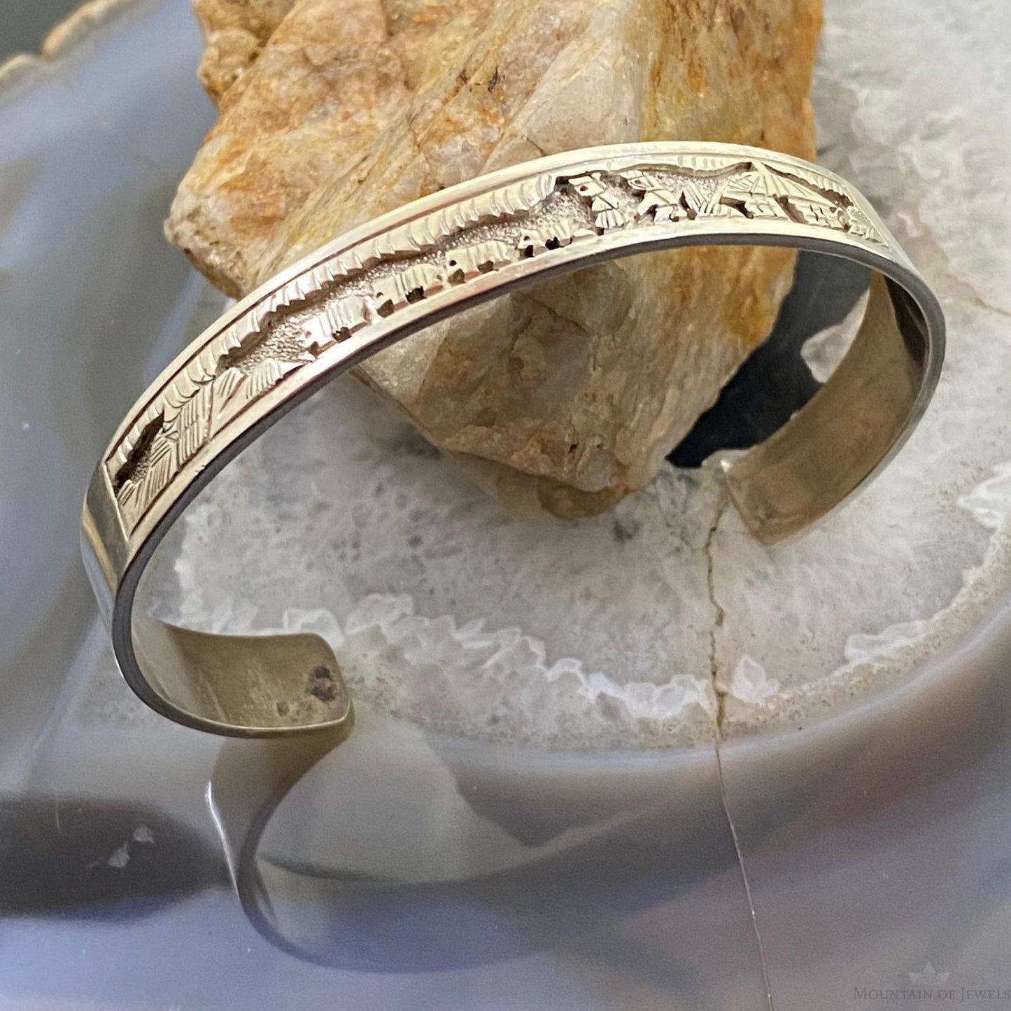 Signed Vintage Native American Sterling Silver Pueblo Life Storyteller Bracelet