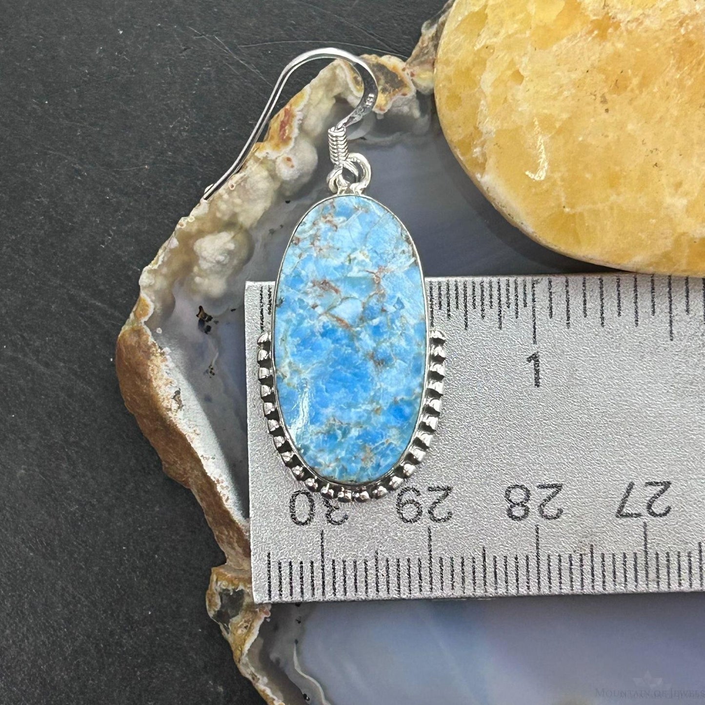 Sterling Silver Southwestern Style Oval Blue Apatite Dangle Earrings For Women