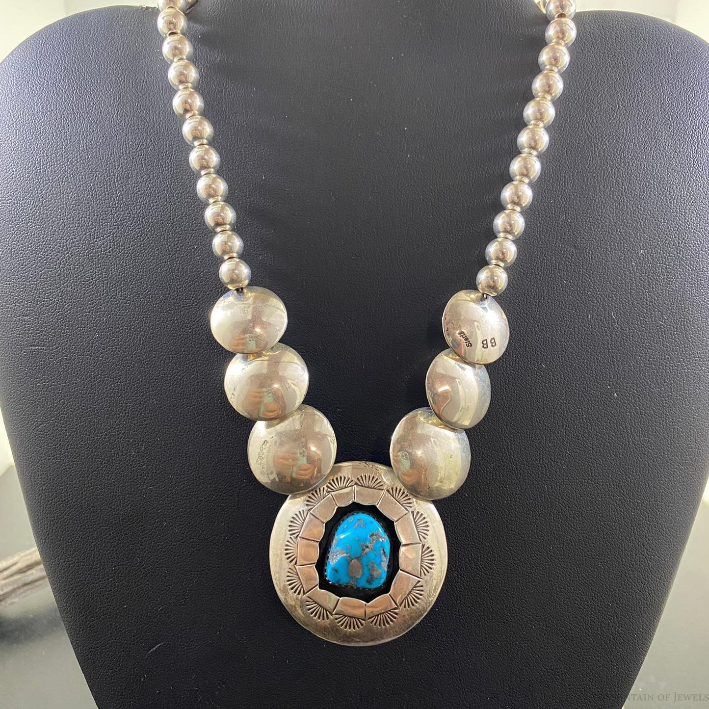 Vintage Native American Sterling Silver Double Side Stone Necklace For Women