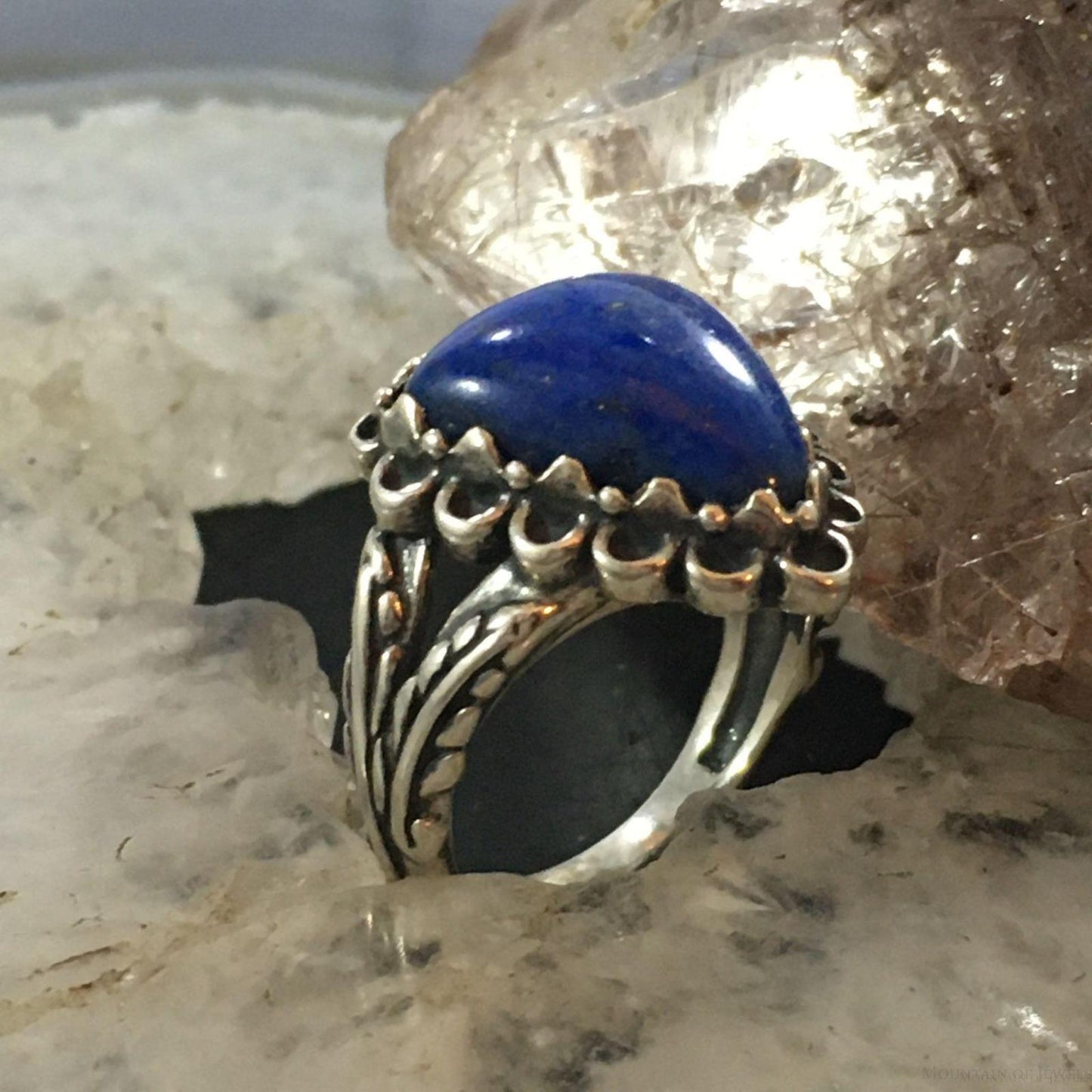 Carolyn Pollack Sterling Silver Triangle Lapis Decorated Ring Size 5.25 & 8 For Women