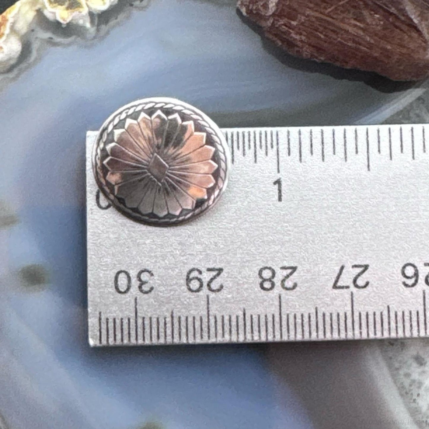 Native American Sterling Round Stamped Floral Concho Stud Earrings For Women