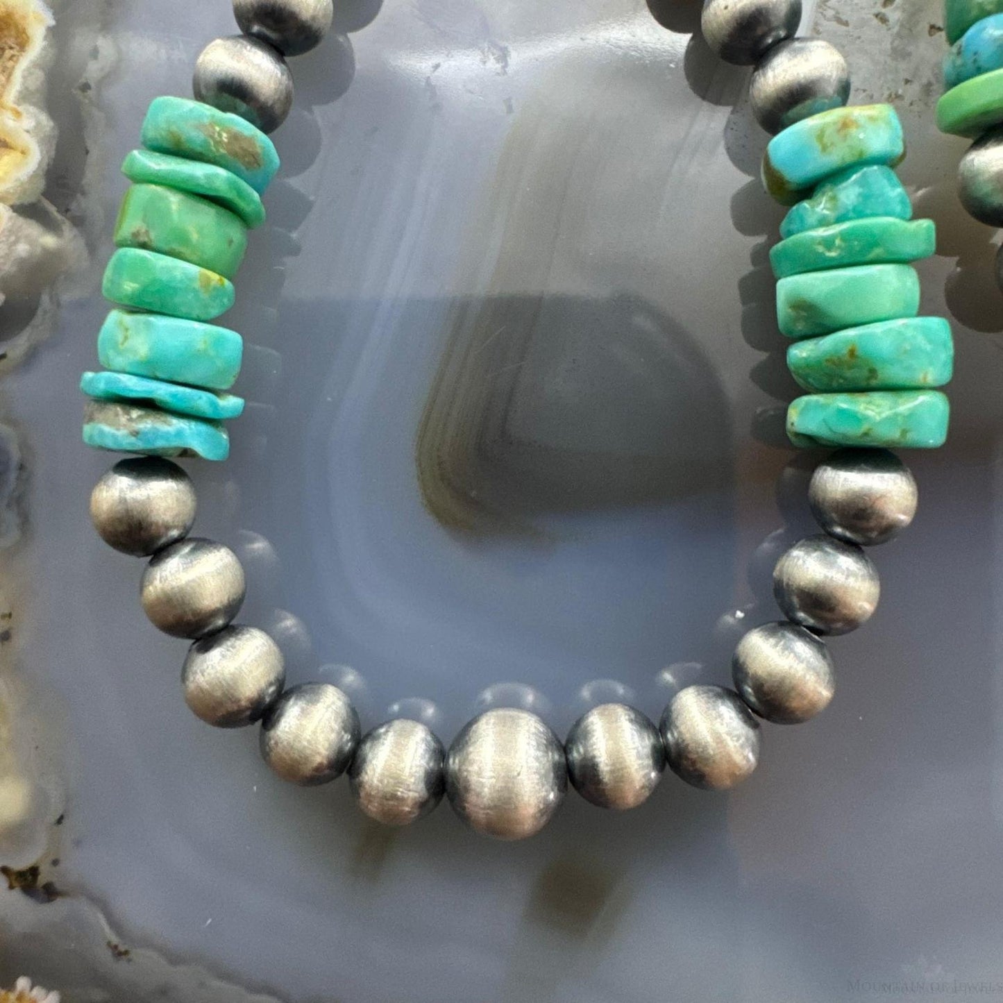 Sterling Silver 4mm Navajo Pearl Southwester Style & 6mm Turquoise Bead Hoop Earrings For Women