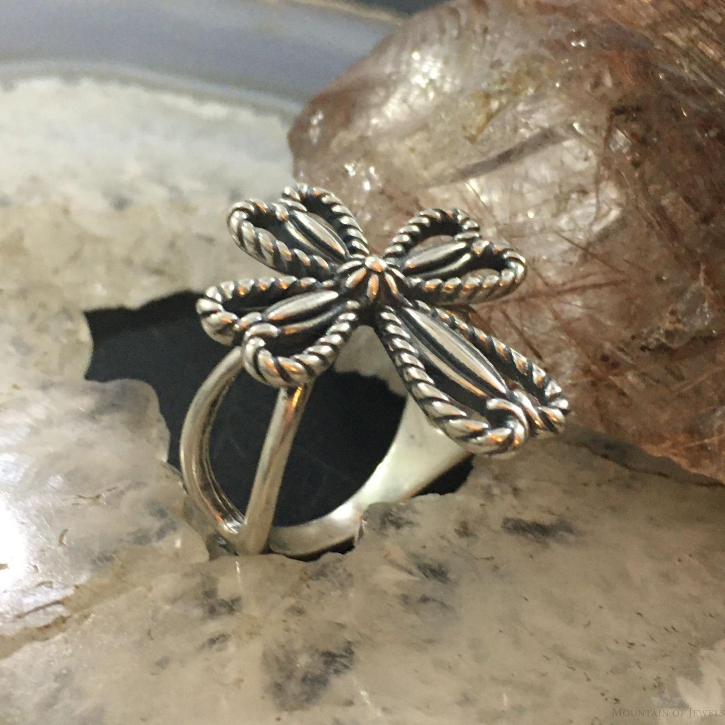 Carolyn Pollack Southwestern Style Sterling Silver Rope Cross Ring For Women