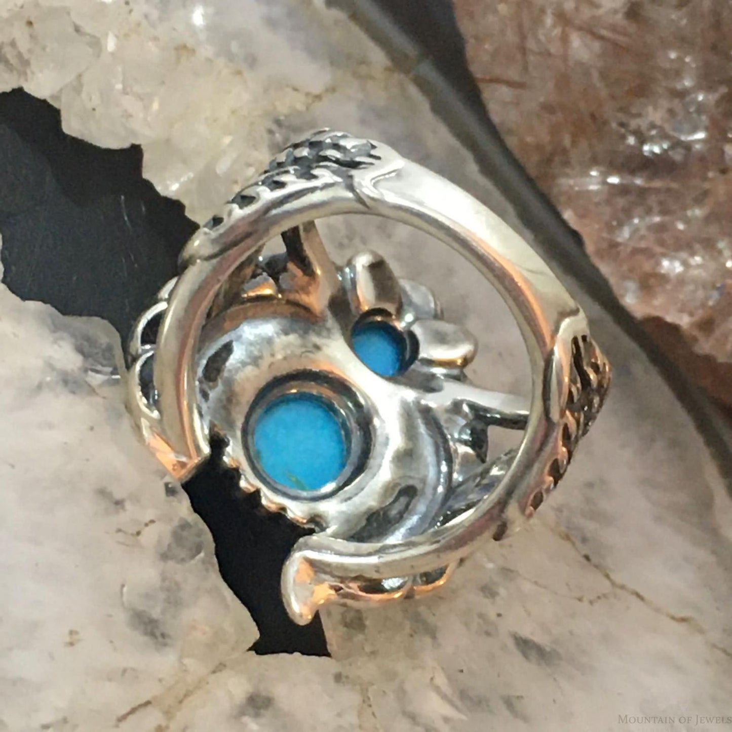 Carolyn Pollack Sterling Silver 2 Sleeping Beauty Turquoise Decorated Ring For Women