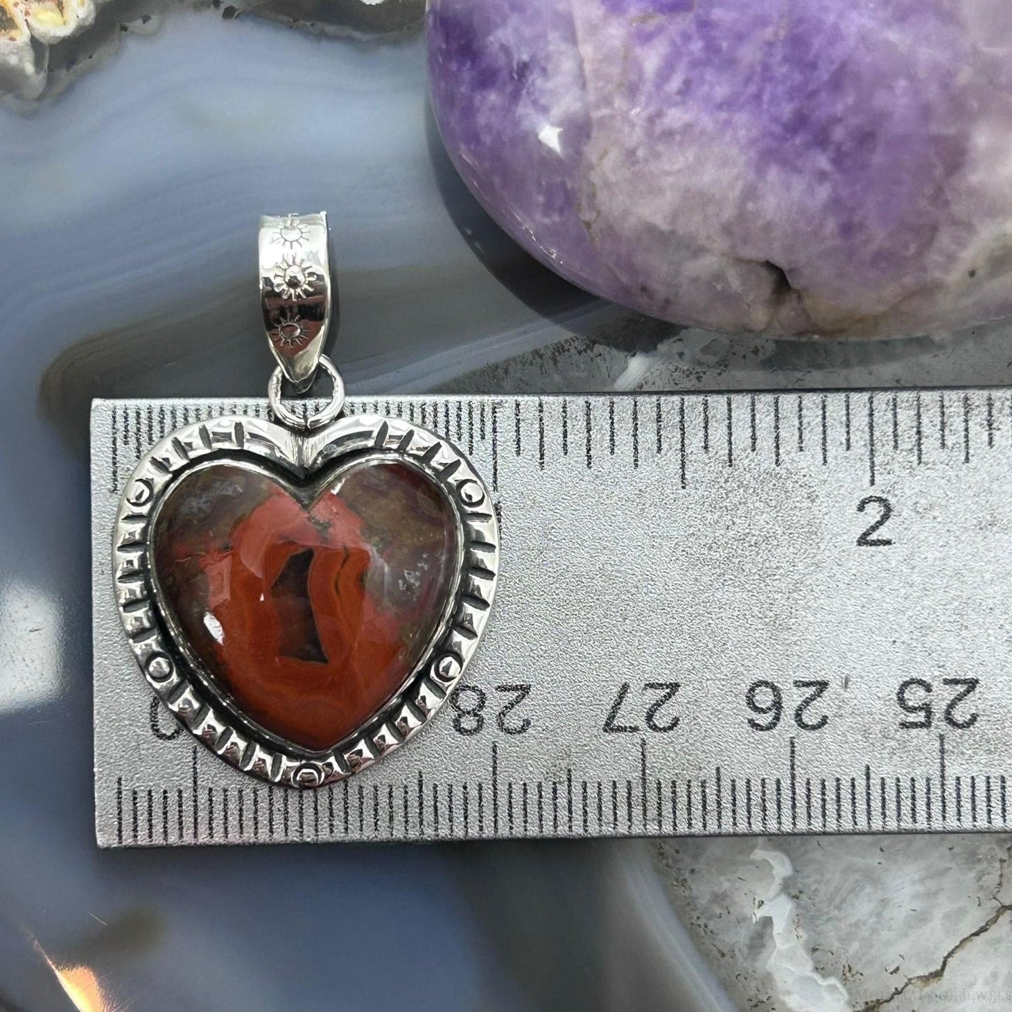 Sterling Silver Southwestern Style Seam Agate Heart Decorated Pendant For Women