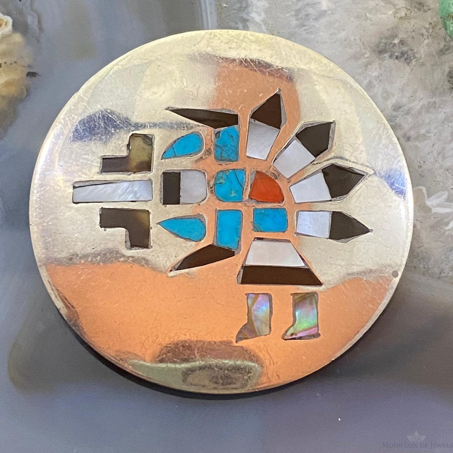 Vintage Native American Silver Inlay Dancing Kachina Unisex Brooch