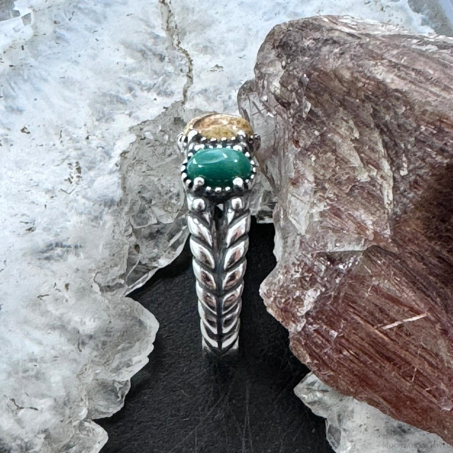Carolyn Pollack Sterling Silver Oval Picture Jasper & 2 Green Turquoise Ring For Women