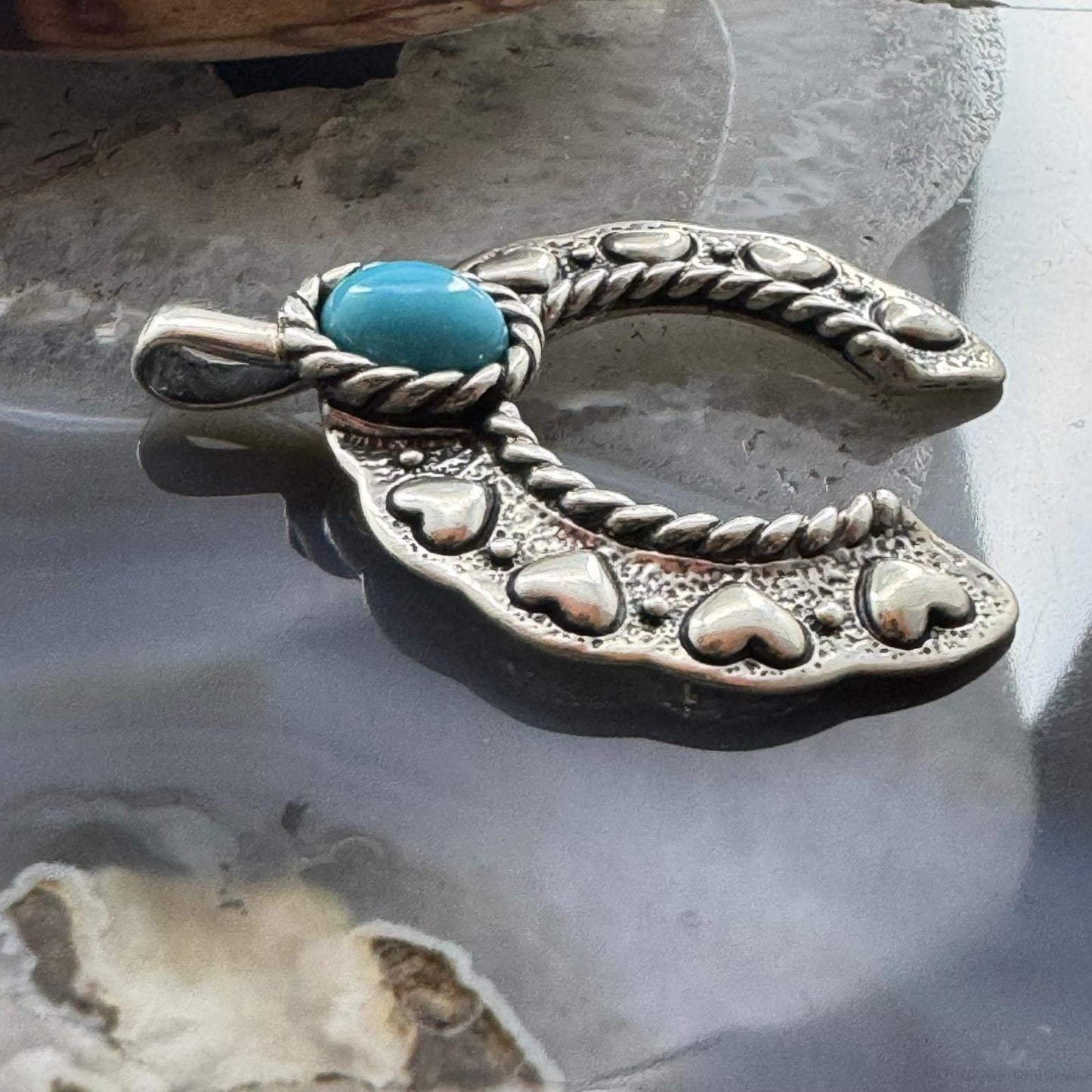 Carolyn Pollack Sterling Silver Turquoise Decorated Heart Naja Pendant For Women