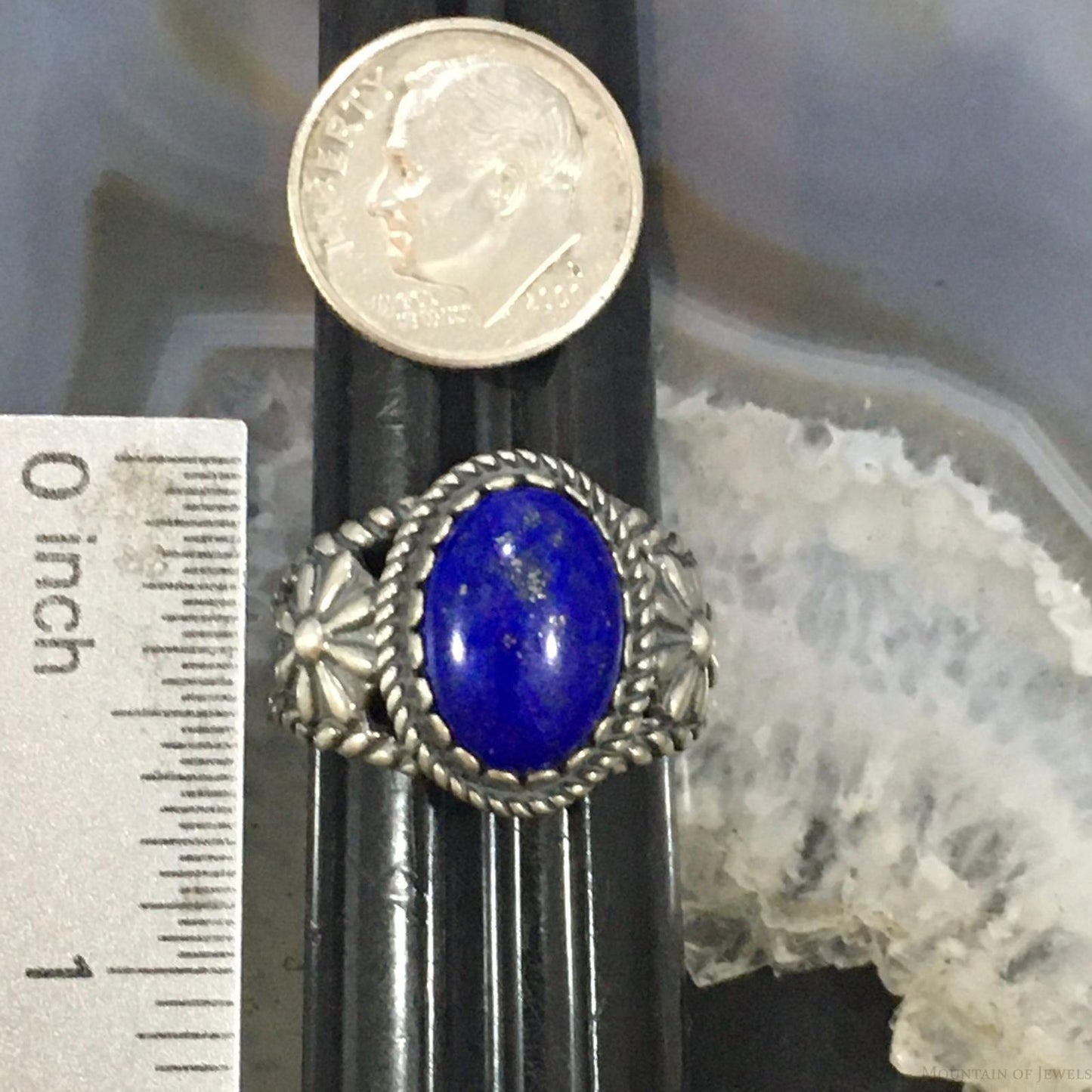 Carolyn Pollack Vintage Southwestern Style Sterling Oval Lapis Lazuli Decorated Ring For Women