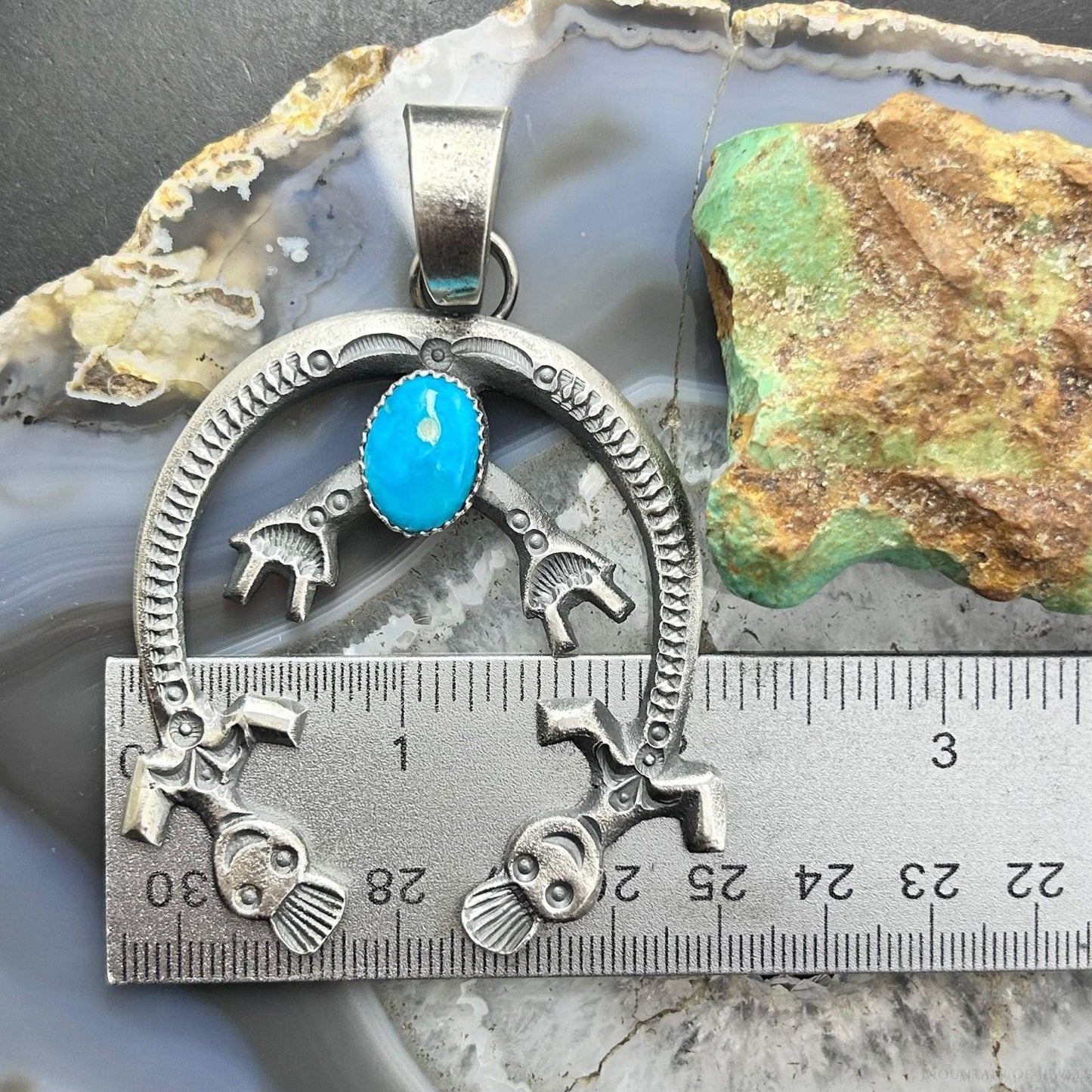 Eva & Linberg Billah Native American Sterling Silver Oval Turquoise Unisex Naja Pendant