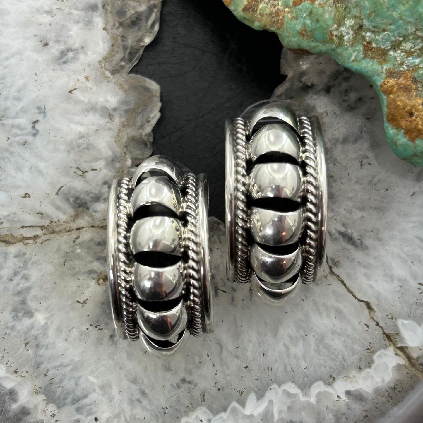 Priscilla Apache Native American Sterling Silver Half-Moon Post Earrings For Women