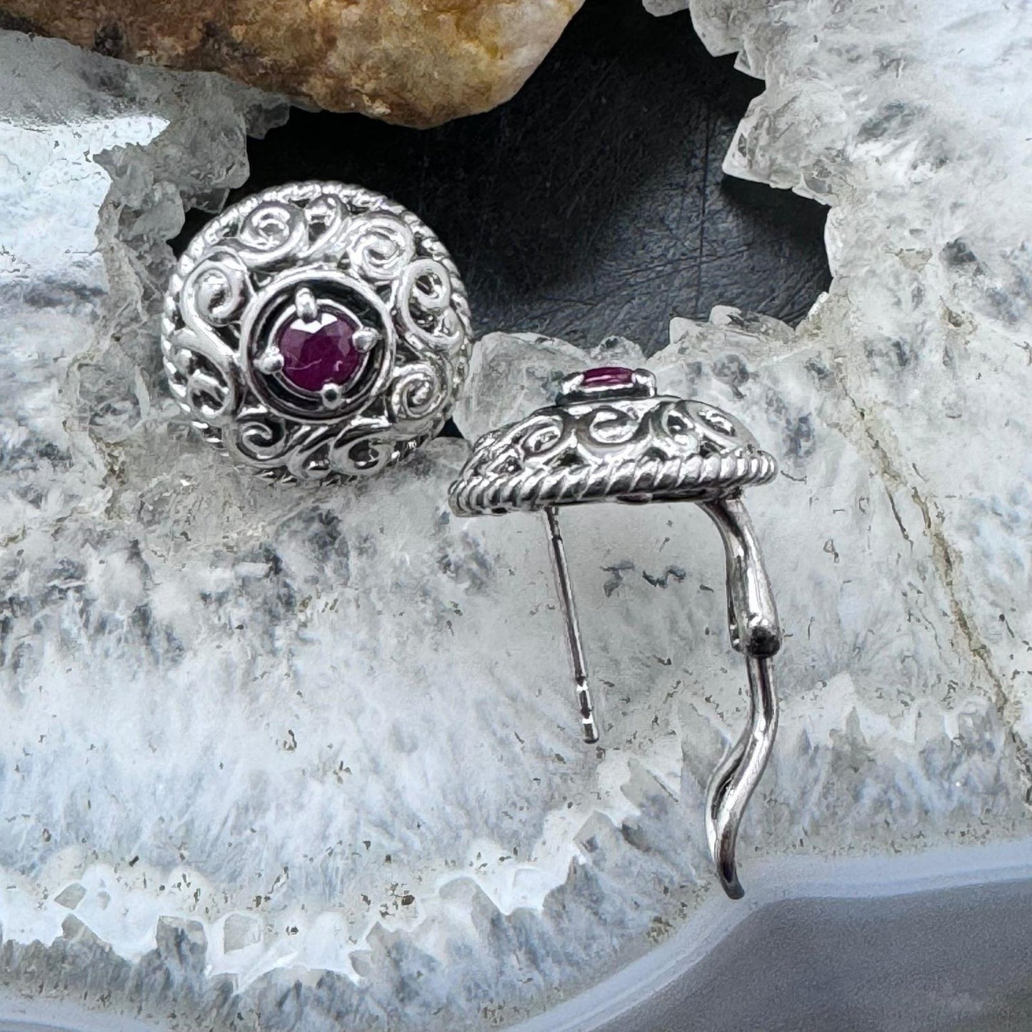 Carolyn Pollack Sterling Silver Faceted Round Ruby Omega Back Stud Earrings For Women