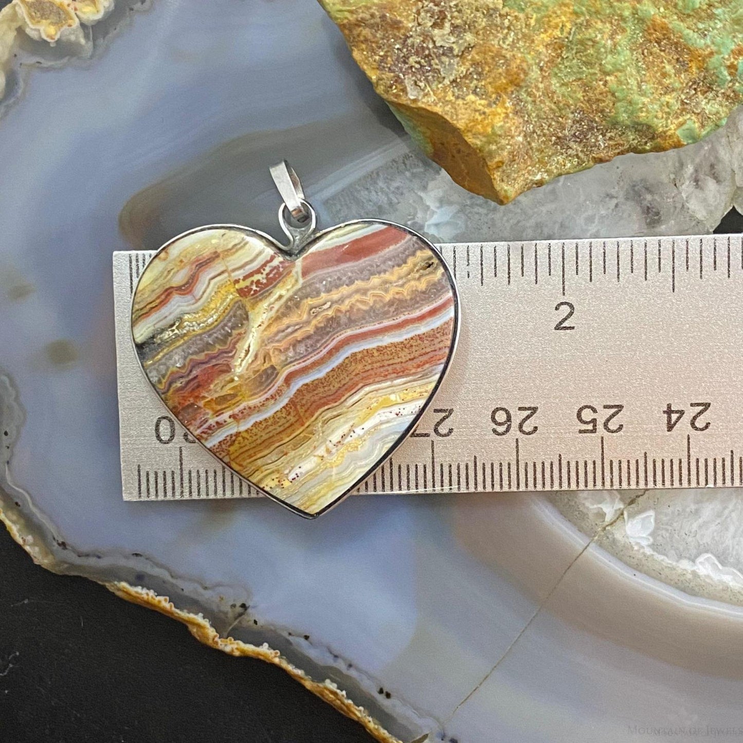 Heart Shape Crazy Lace Agate Pendant For Women Set in Stainless Steel #108