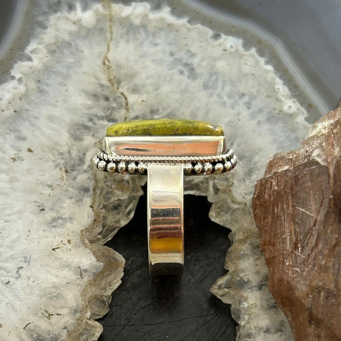 Sterling Silver Southwestern Style Rectangle Atlantisite Ring Size 7.25 For Women