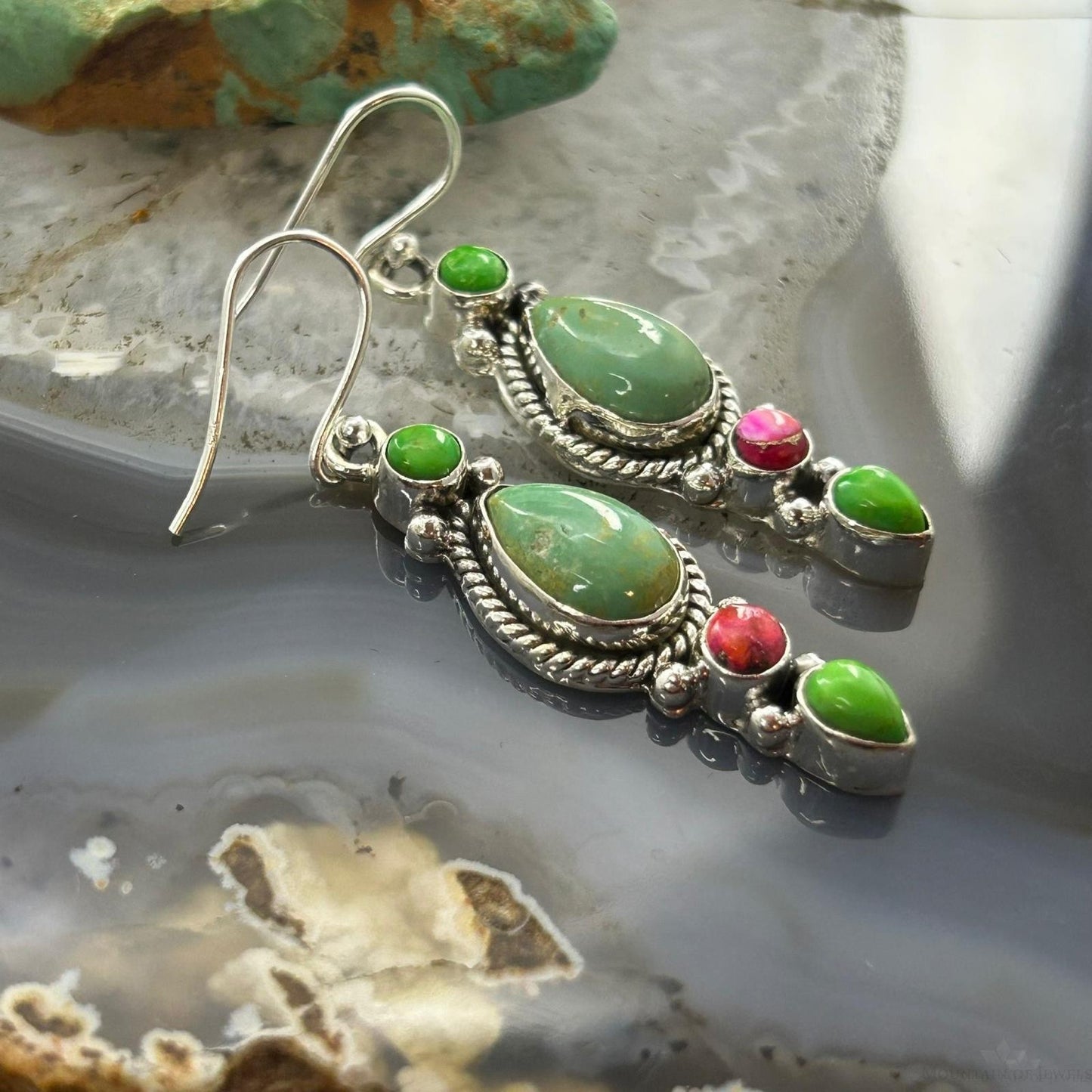 Sterling Silver Southwestern Style Multistone Dangle Earrings For Women #3