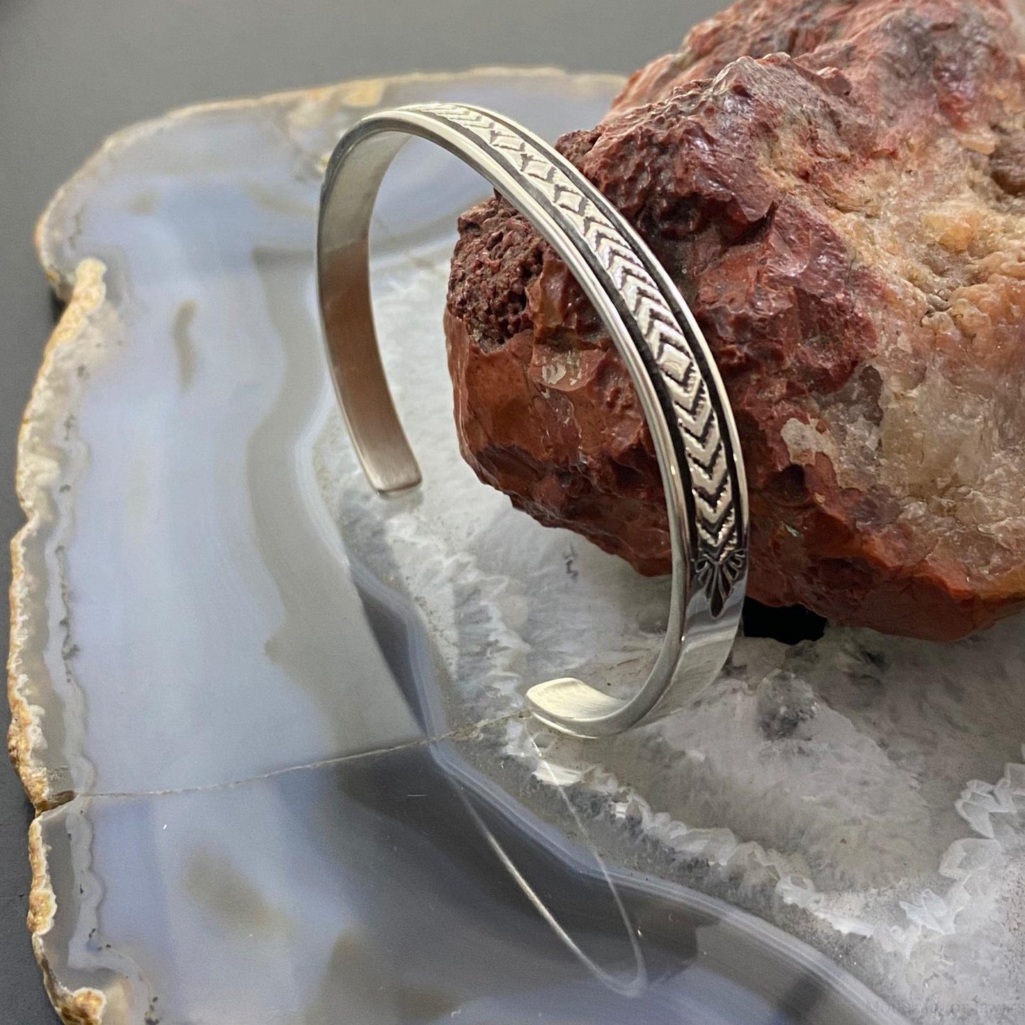 Bruce Morgan Native American Sterling Silver Stamped Slim Cuff For Women #1