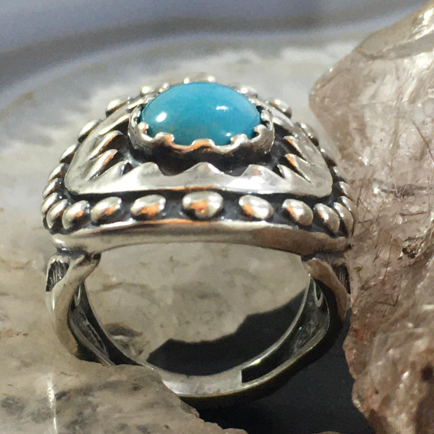 Carolyn Pollack Vintage Southwestern Style Sterling Oval Blue Turquoise Decorated Ring For Women