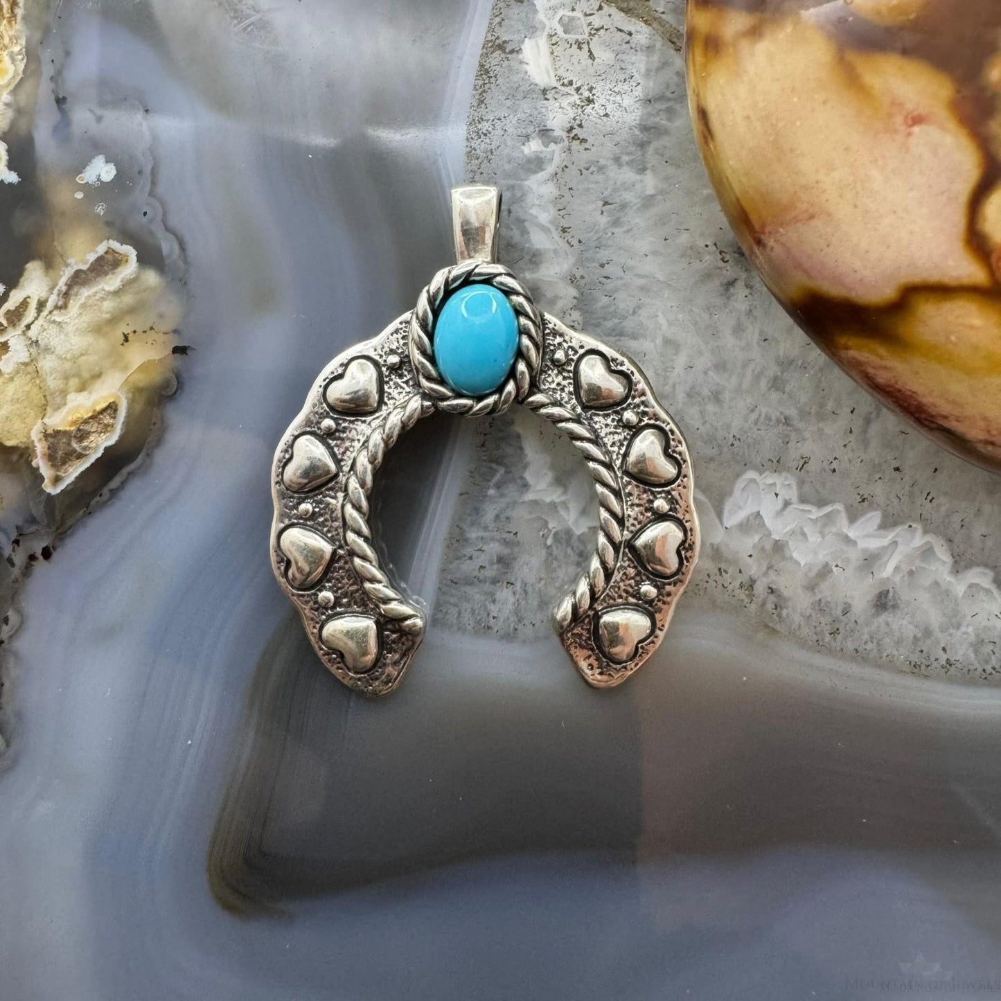 Carolyn Pollack Sterling Silver Turquoise Decorated Heart Naja Pendant For Women