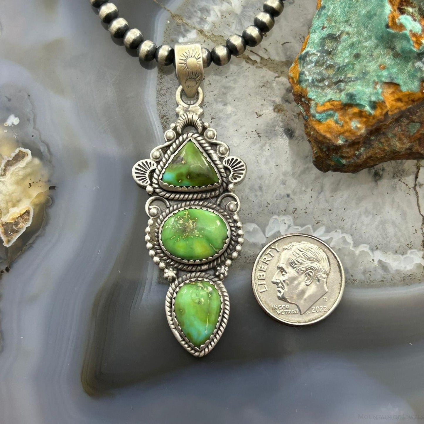 Sterling Silver Southwestern Style 3 Sonora Gold Turquoise Decorated Pendant For Women #2