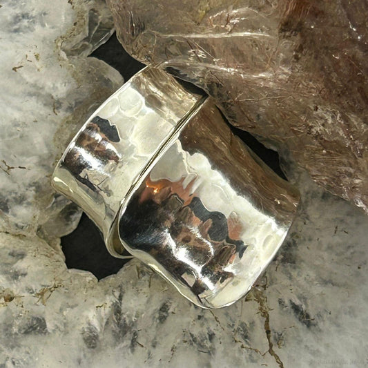 Sterling Silver Hammered Wide Warp Around Fashion Ring For Women, Taxco Mexico